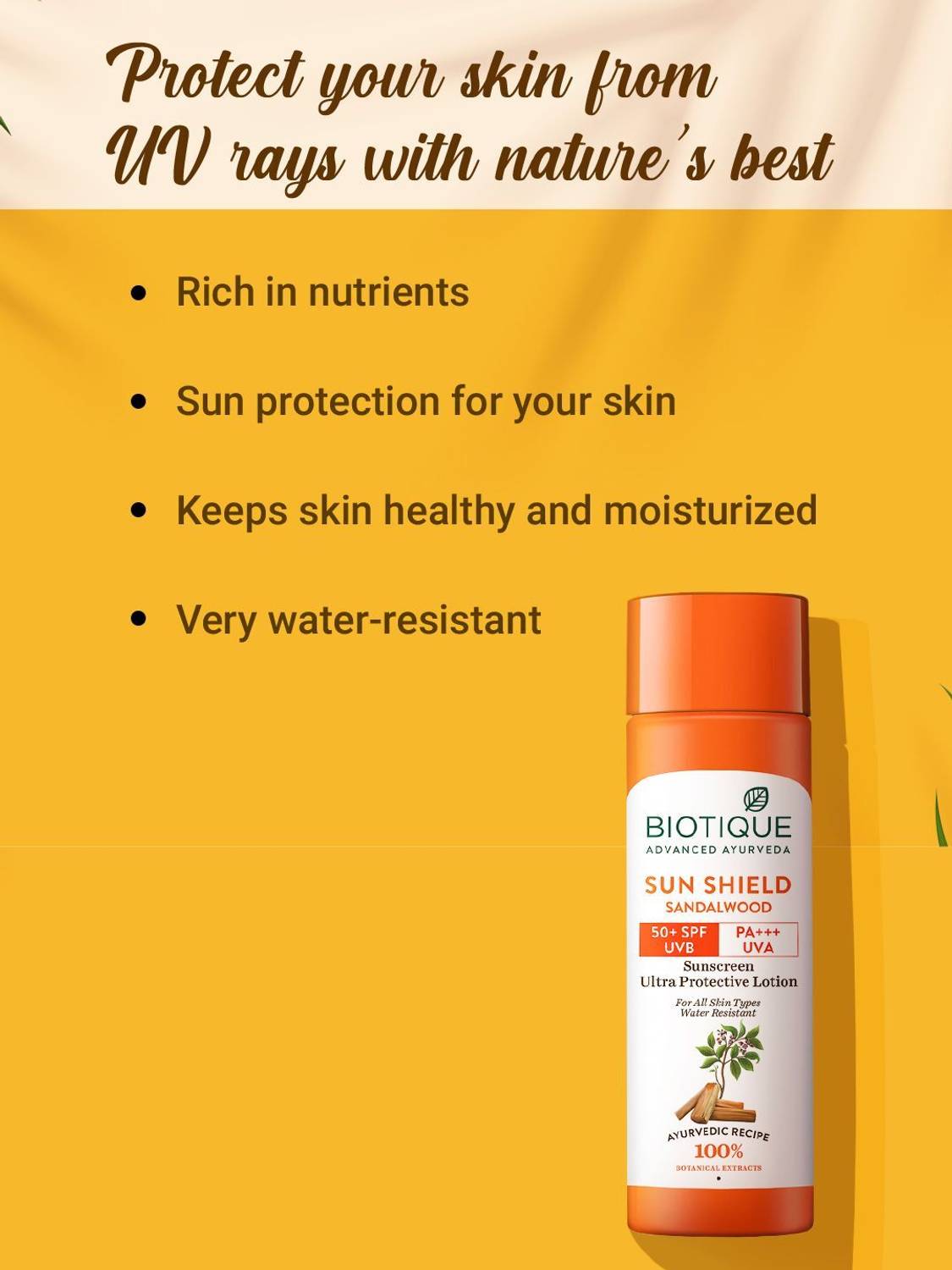 BIOTIQUE Sunscreen SPF 50 PA+++ Sandalwood Lotion - Image 3
