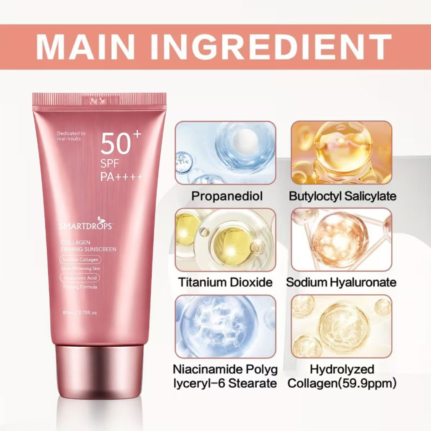 Image of smartdrops Sunscreen - SPF 50 PA++++ Collagen UV Shield Sunscreen SPF 50+ PA++++ for Sun Burn Protection & Unisex Use