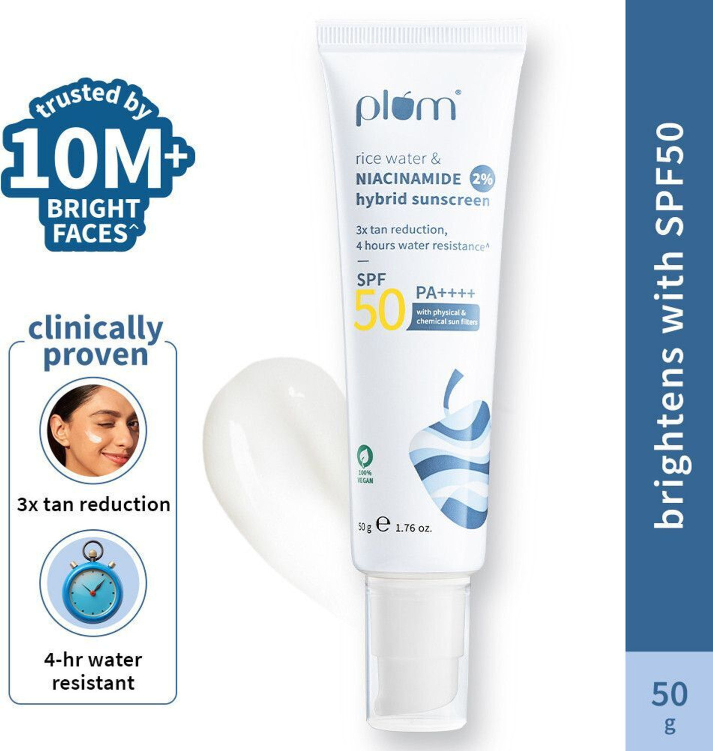 Image of Plum Sunscreen - SPF 50 PA+++ 2% Niacinamide & Rice Water Sunscreen | No White Cast + Free Face Wash