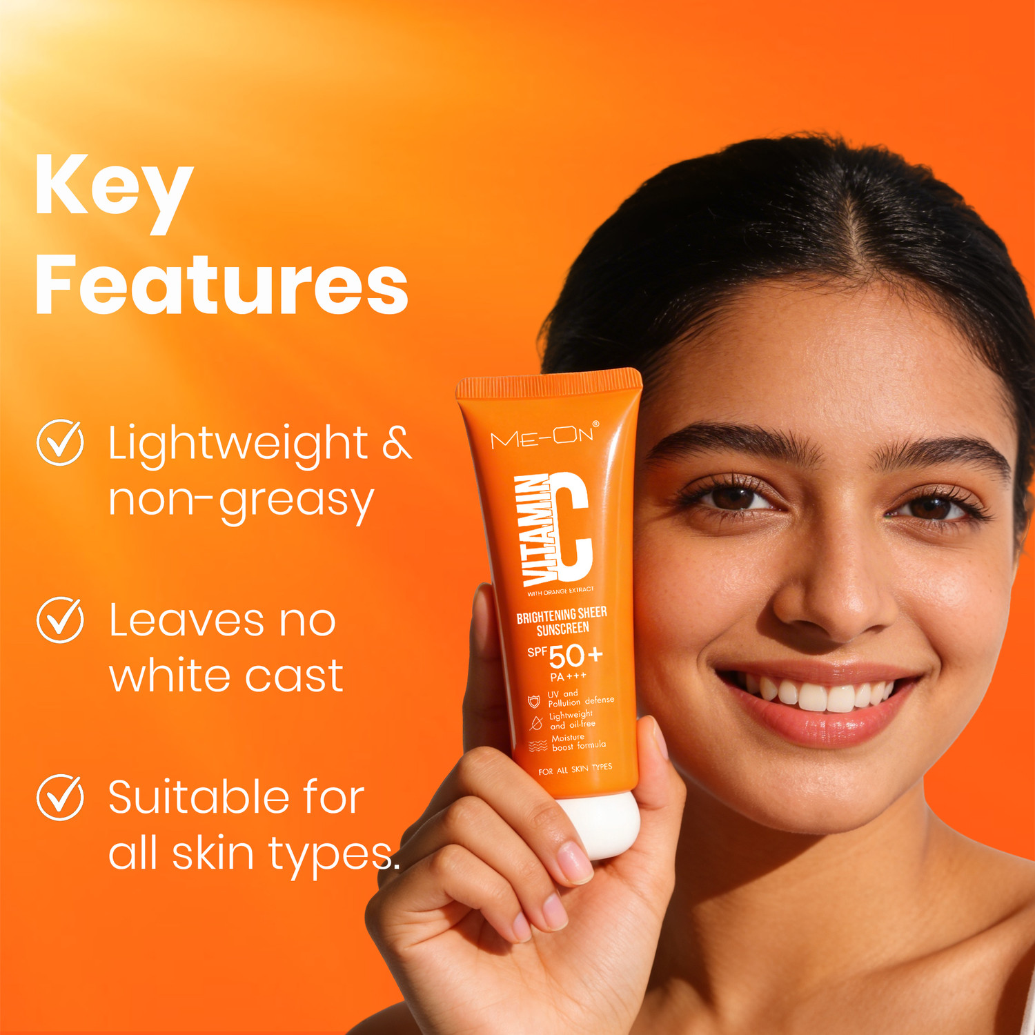 Image of Me-On Sunscreen - SPF 50 PA+++ Vitamin C Sunscreen | Lightweight Sheer Glow Protection
