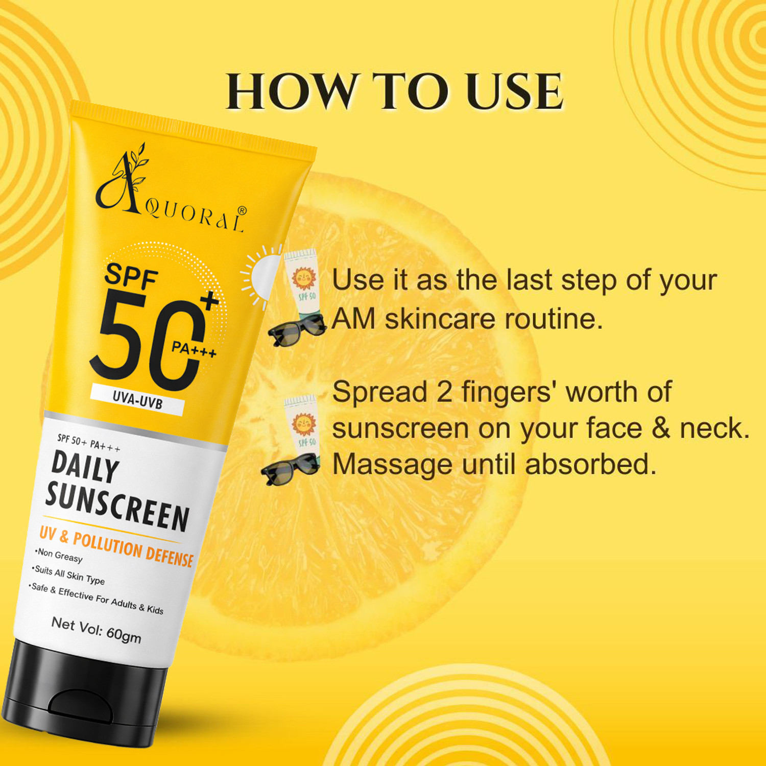Image of AQUORAL Sunscreen - SPF 50+ PA+++ Sunscreen Cream for All Skin Types Daily Use