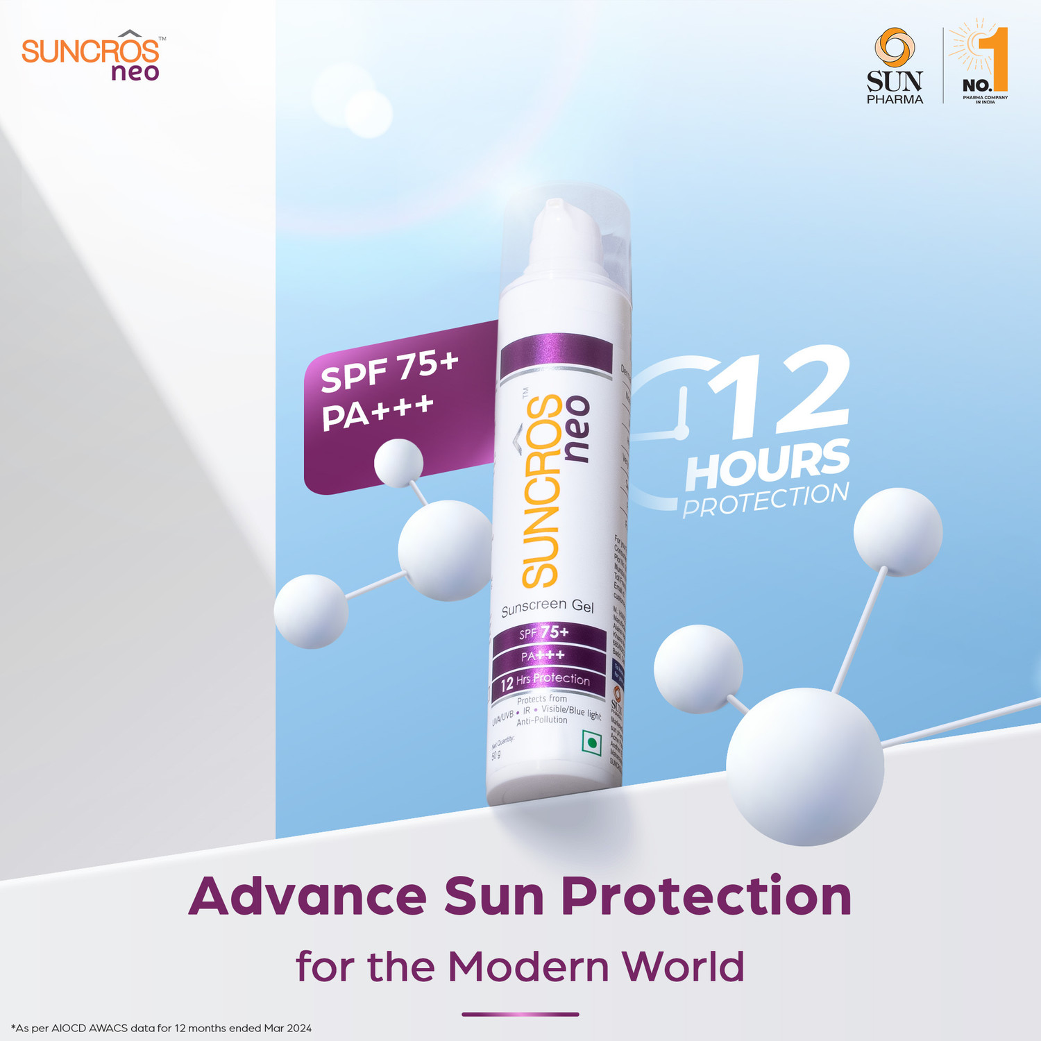 Image of Suncros Sunscreen - SPF 75+ PA+++ Neo Sunscreen Gel SPF 75+ & PA+++, 12-Hour Sun ProtectionM