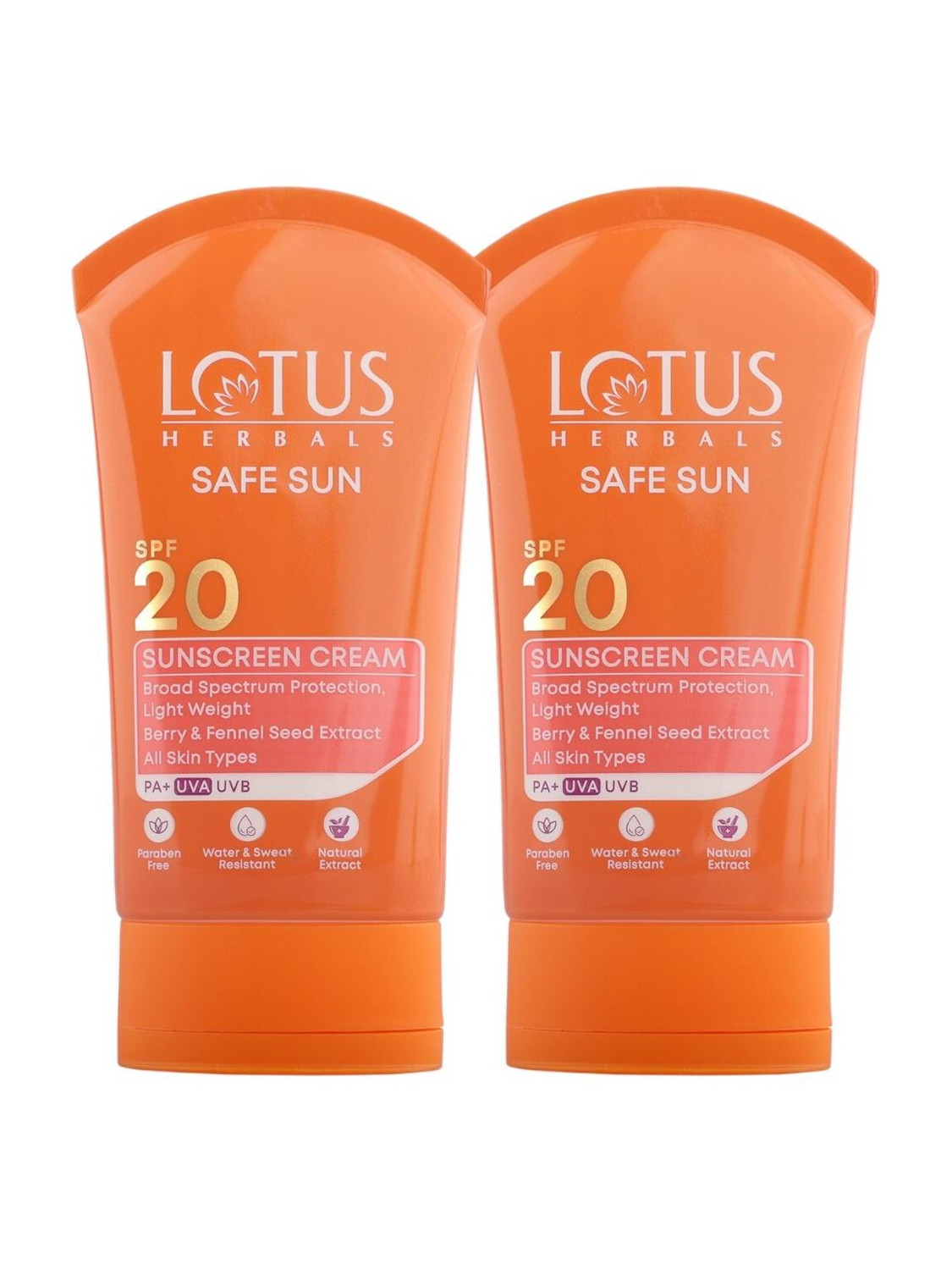 Image of LOTUS HERBALS Sunscreen - SPF 20 PA+ Safe Sun Sunscreen Cream + SPF 20 + 50g Each(Pack of 2)