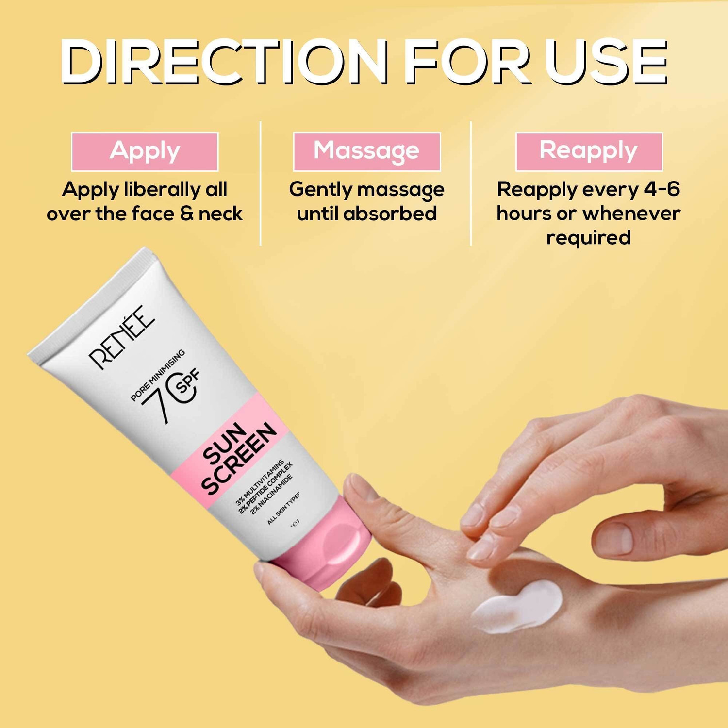 Image of Renee Sunscreen - SPF 70 PA++++ Pore Minimizing Gel, Enriched With 2% Peptides, 3% Multivitamins, 2% Niacinamide