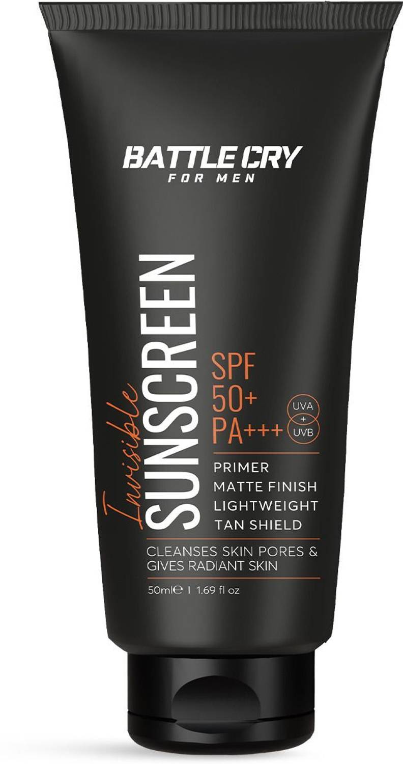Battlecry Sunscreen - SPF 50 PA+++ Invisible Sunscreen Black Matte Tube