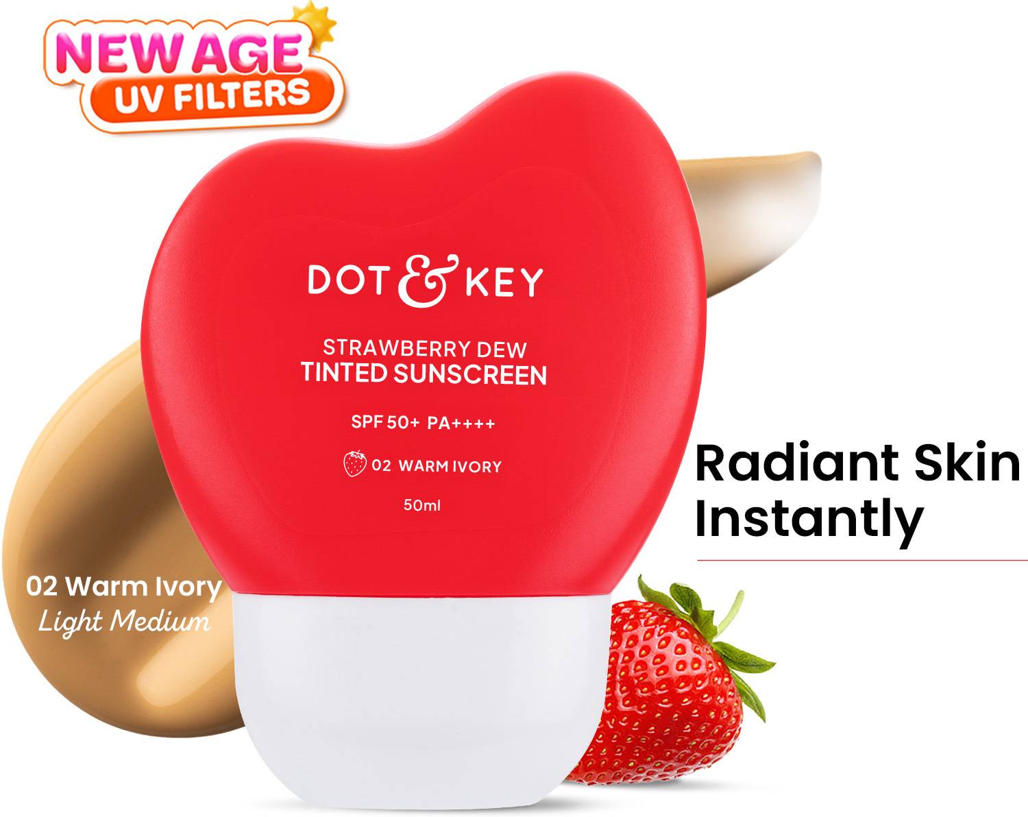 Dot & Key Sunscreen SPF 50+ PA++++ Strawberry Dew Tinted, Warm Ivory - Image 1