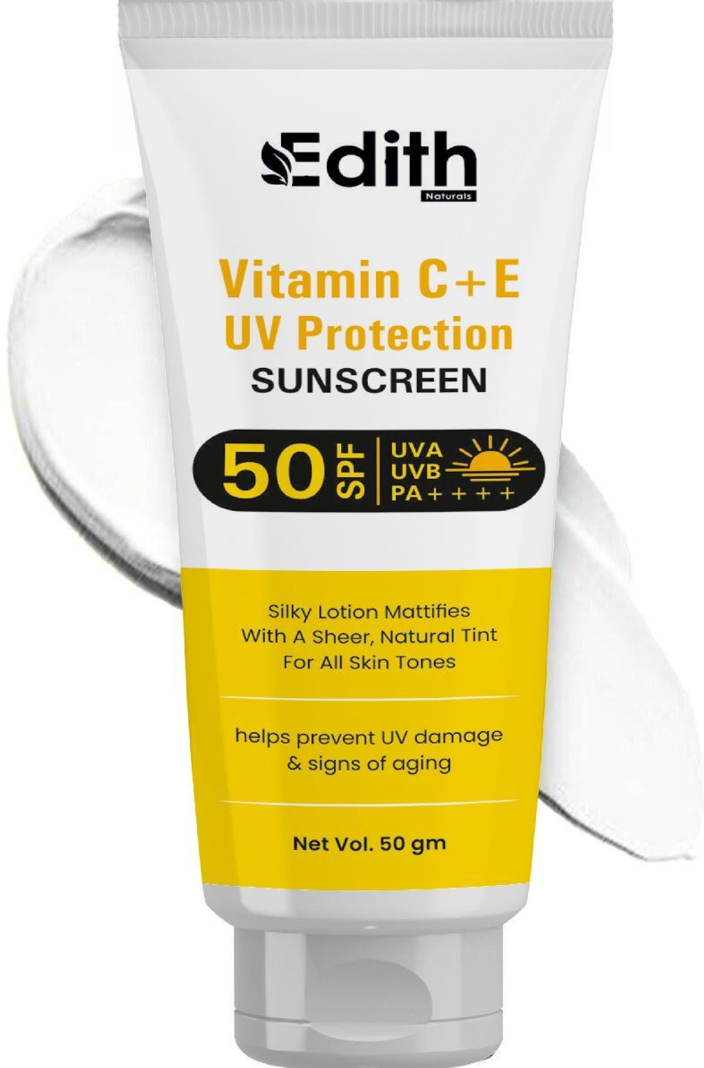 Image of EDITH NATURALS Sunscreen - SPF 50 PA+++ Lightweight Gel Sunscreen | No White Cast | For men & Women