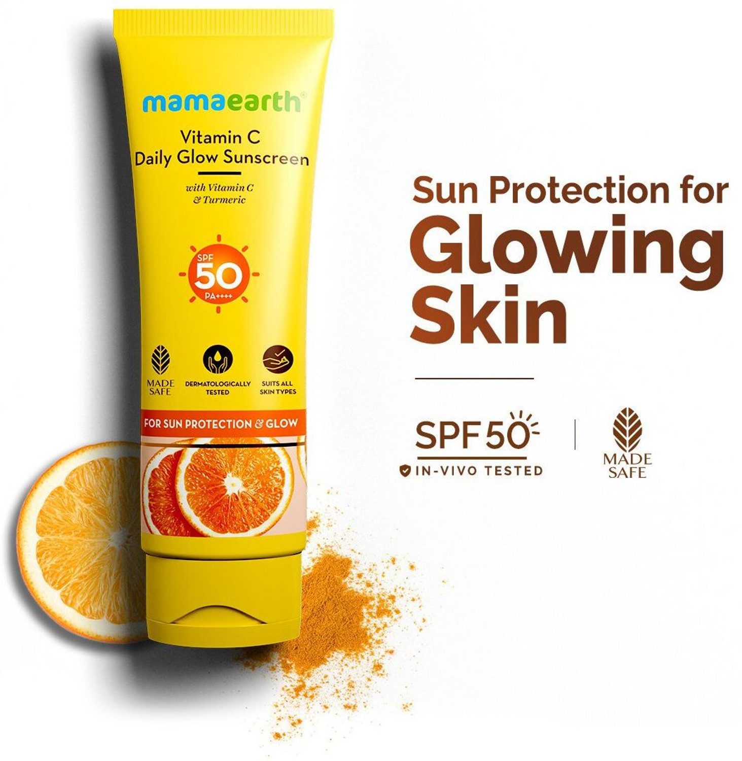 Image of Mamaearth Sunscreen - SPF 50 PA++++ Vitamin C Daily Glow Sunscreen with VitaminC & Turmeric for Sun Protection &Glow