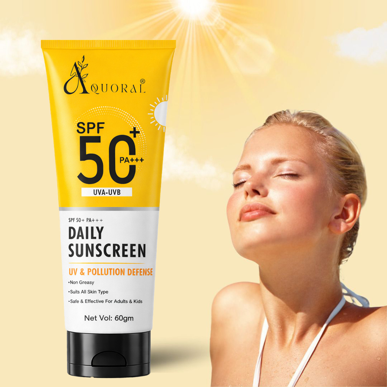 Image of AQUORAL Sunscreen - SPF 50+ PA+++ Sunscreen Cream for All Skin Types Daily Use