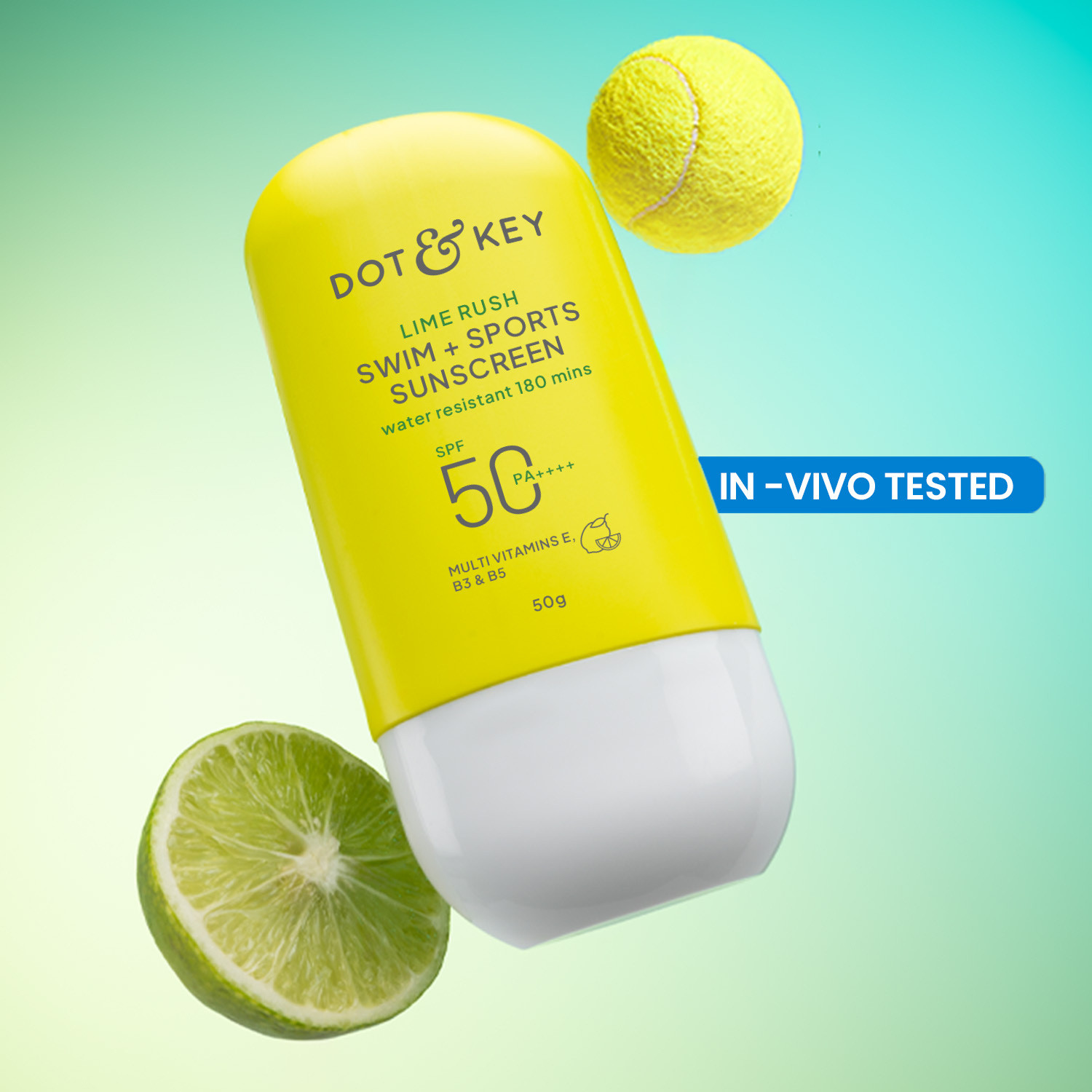 Image of Dot & Key Sunscreen - SPF PA++++ PA++++ Lime Rush Swim + Sports , In-Vivo Tested, 180 Minutes Water & Sweat Resistant