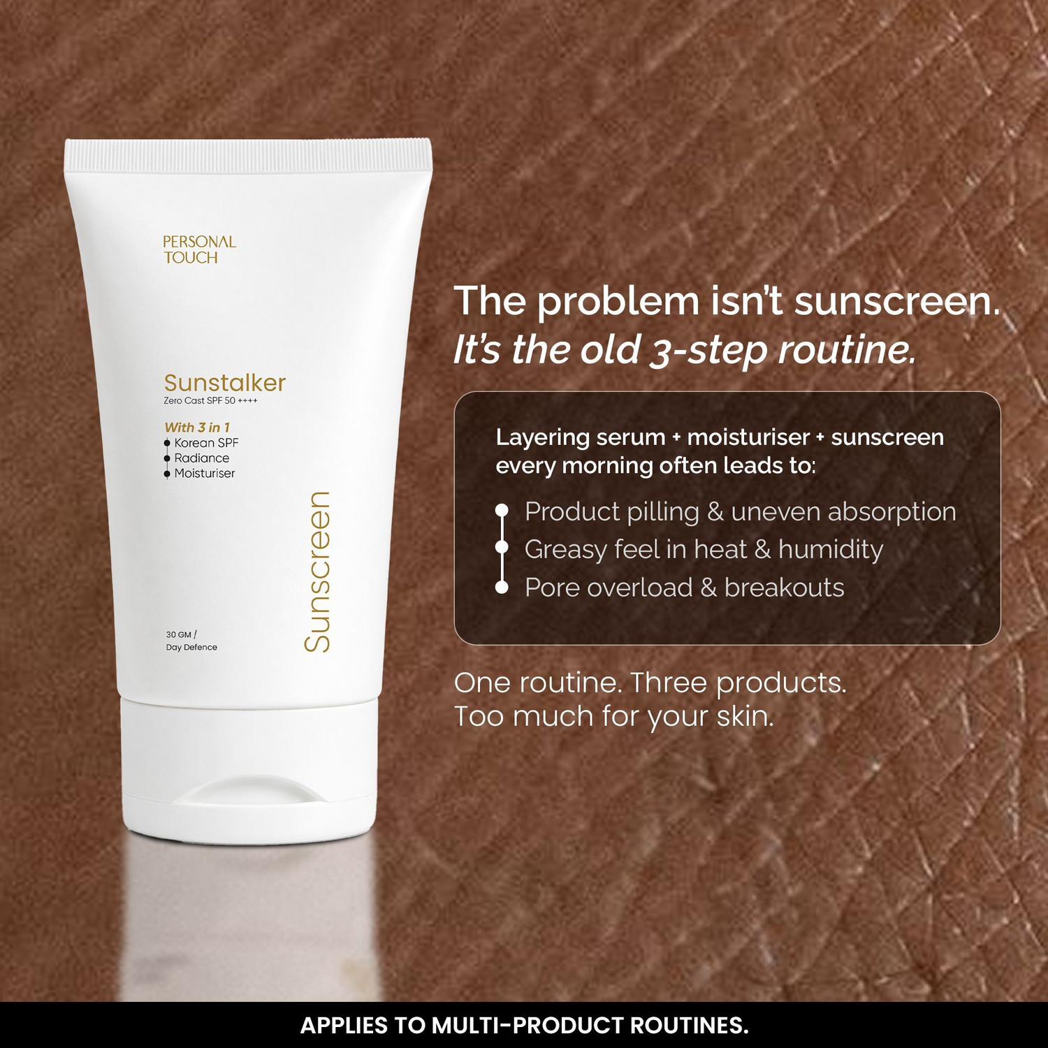 Image of PERSONAL TOUCH SKINCARE Sunscreen - SPF 50 PA+++ Sunstalker 3 in 1 Sunscreen SPF 50 PA+++Lightweight Sunscreen for Women & Men