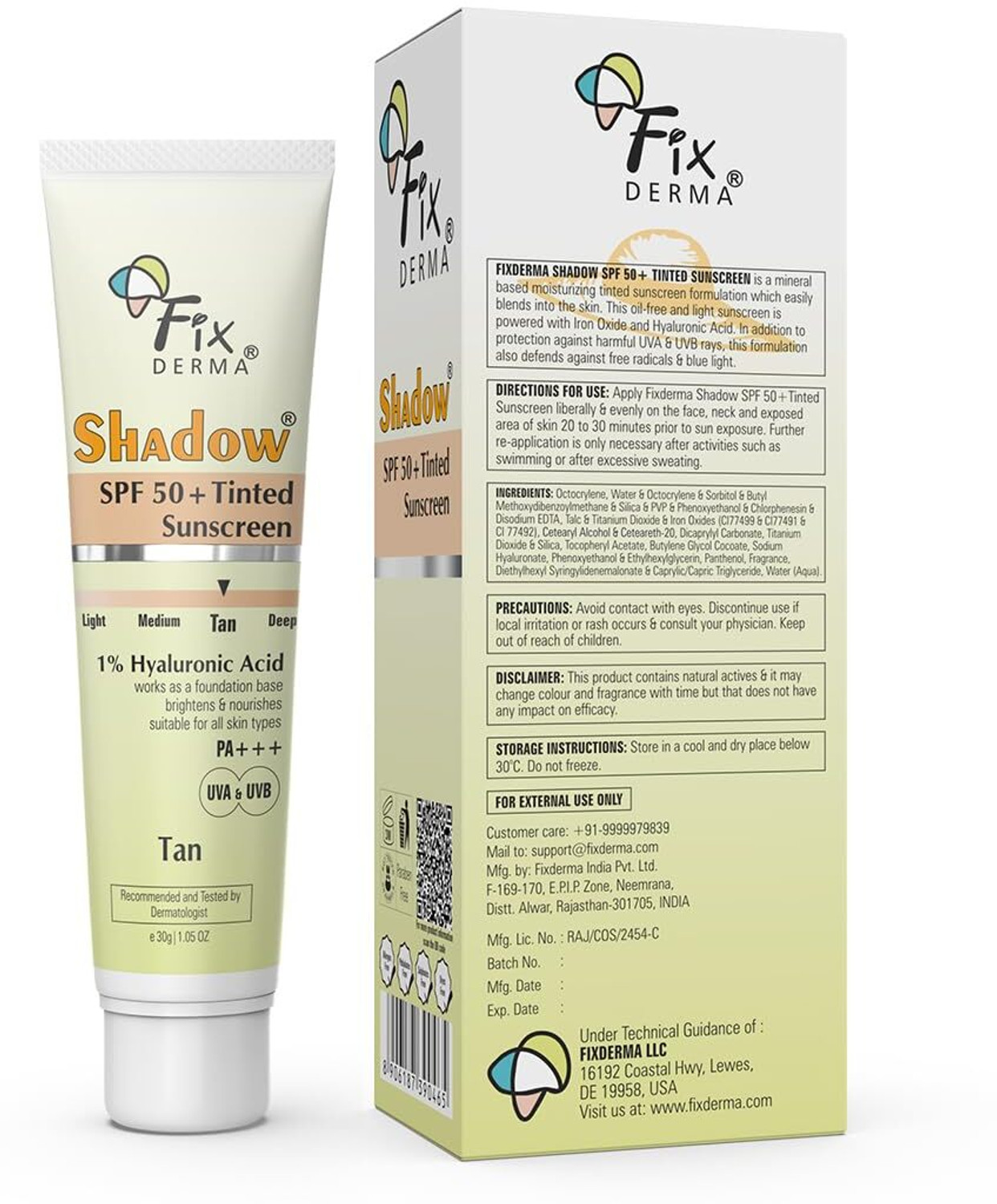 Image of Fixderma Sunscreen - SPF 50 PA+++ Shadow Tinted Sunscreen Tan SPF 50 PA+++ Sunscreen With Vitamin E