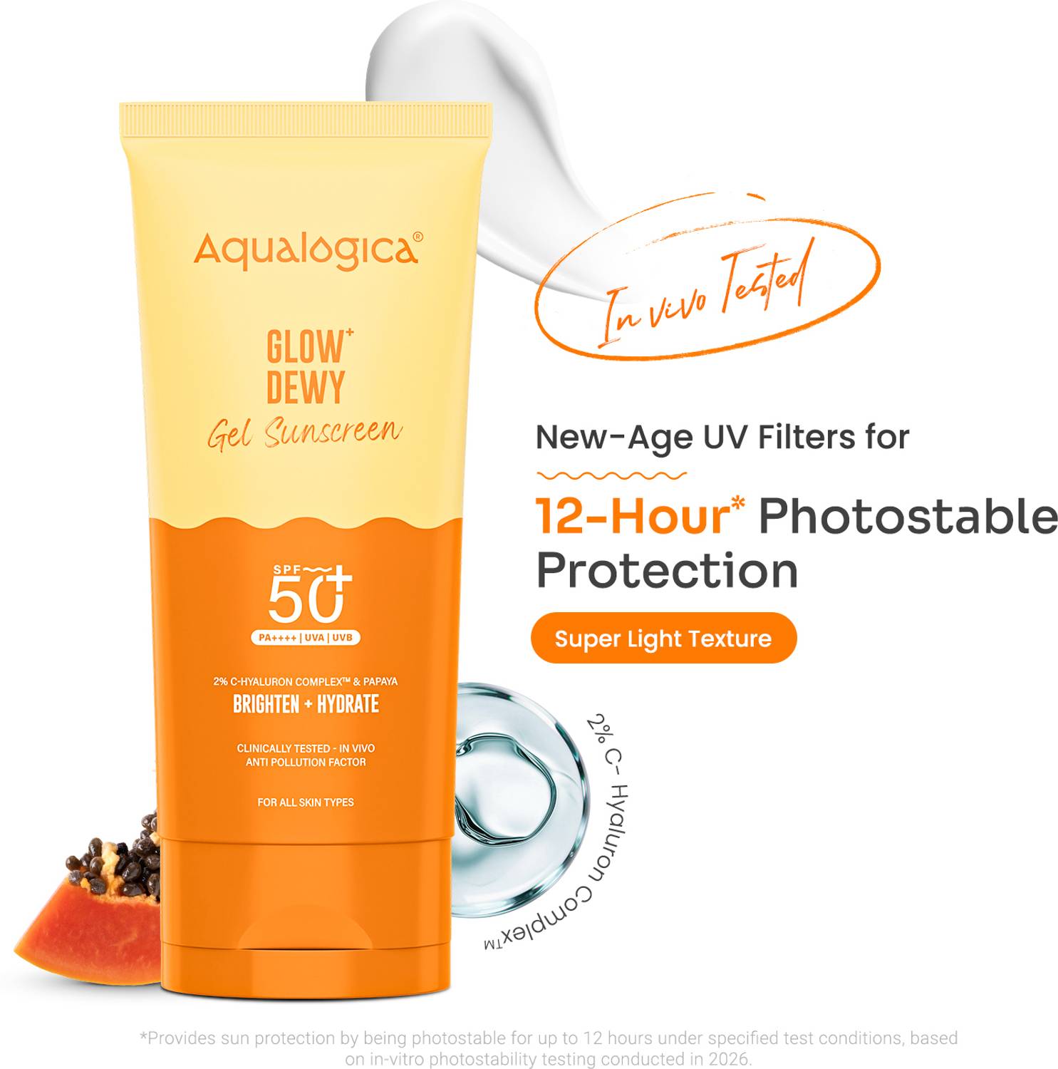 Aqualogica Sunscreen - SPF 50 PA++++ Glow+ Dewy Vitamin C for UVA/UVB & Blue Light Protection
