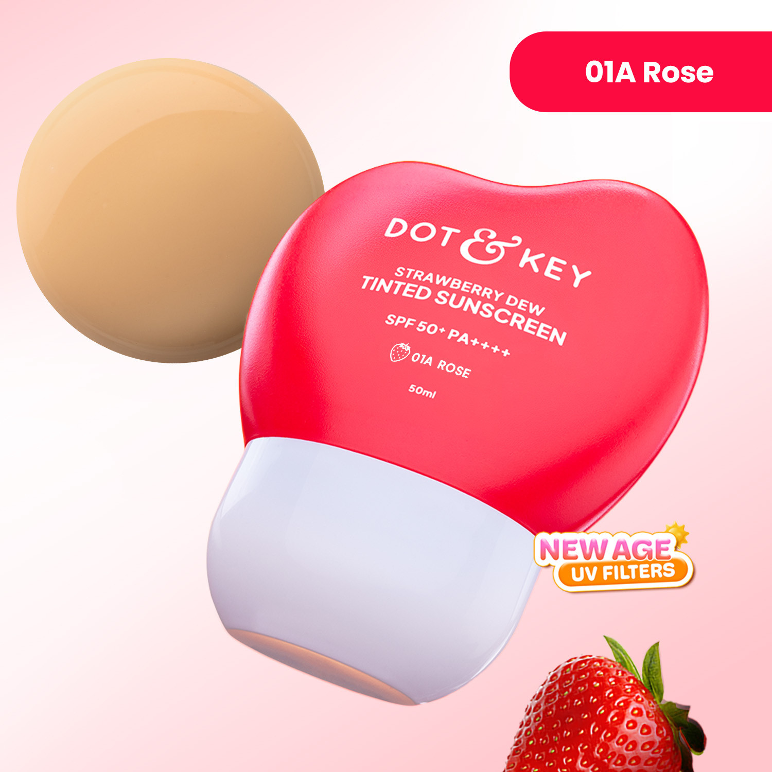Image of Dot & Key Sunscreen - SPF 50+ PA++++ Strawberry Dew Tinted, In-Vivo Tested, Rose, for Daily Wear, Brightens Skin