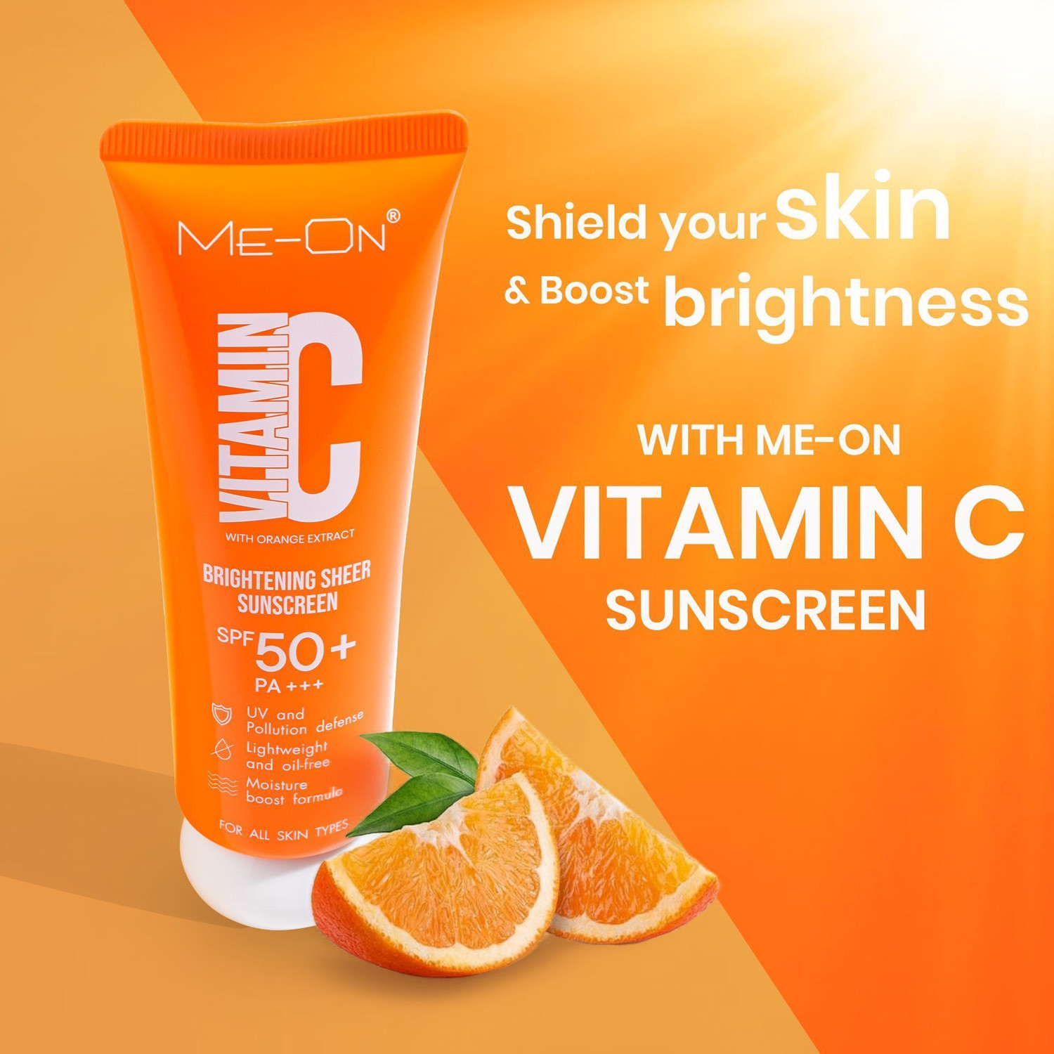 Image of Me-On Sunscreen - SPF 50 PA+++ Vitamin C Sunscreen | Lightweight Sheer Glow Protection
