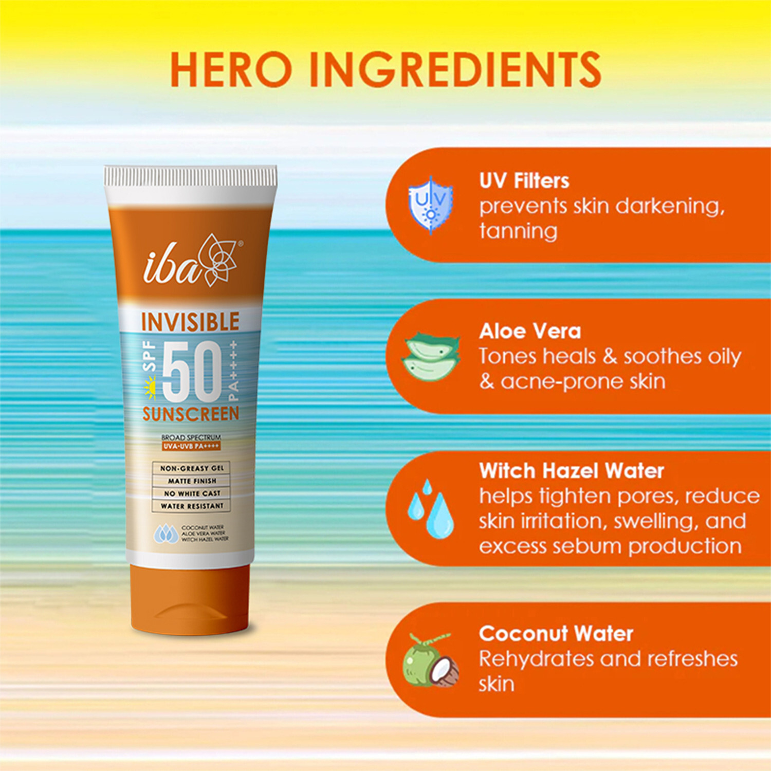 Image of Iba Sunscreen - SPF 50 PA++++ Invisible For All Skin Types Gel Based