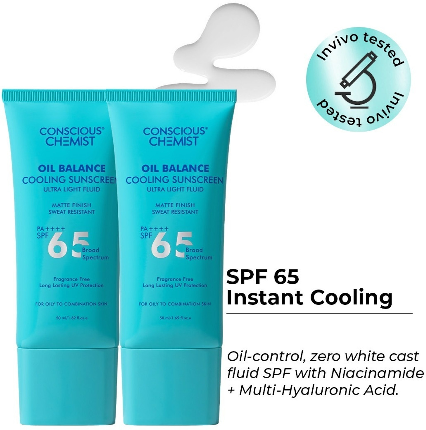 Image of Conscious Chemist Sunscreen - SPF 65 PA++++ Cooling Sunscreen SPF65 PA++++| Niacinamide, Hyaluronic acid, UVA /UVB Protection