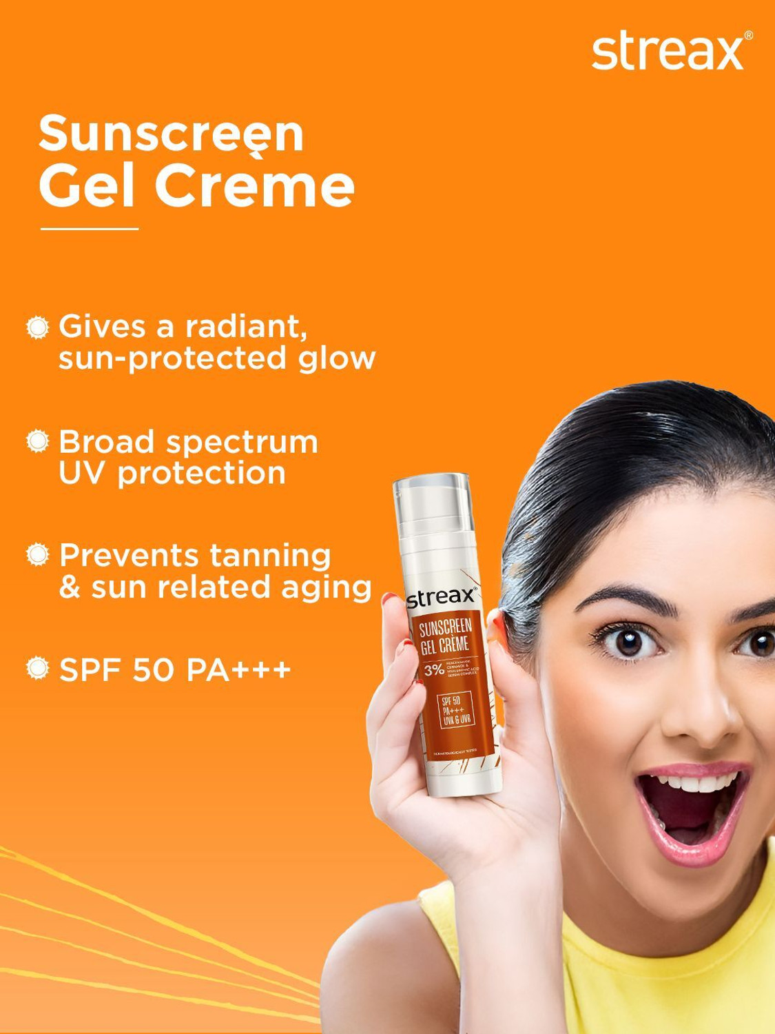 Image of Streax Sunscreen - SPF 50 PA+++ Sunscreen Gel Crme SPF 50 PA+++, 50g | 3% Niacinamide | Non-Oily