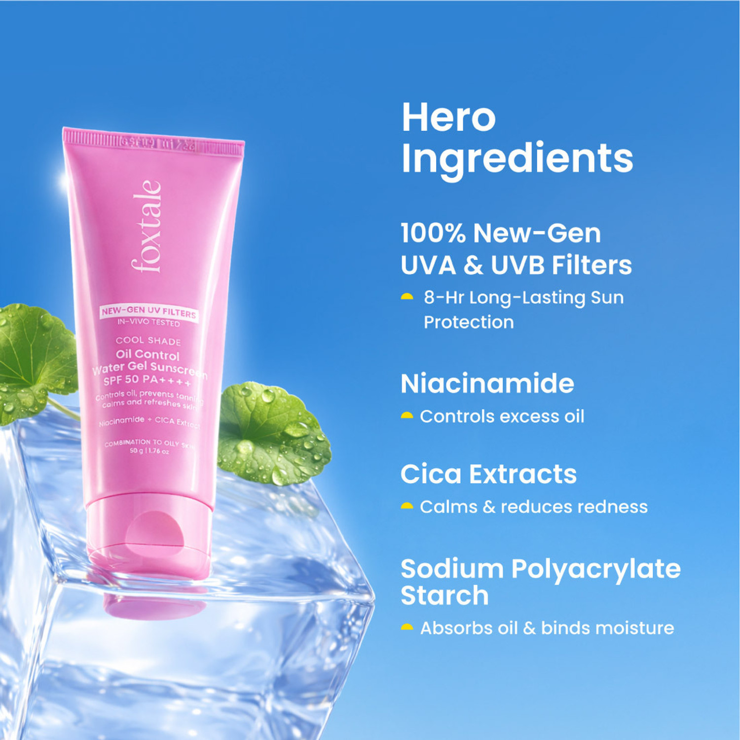 Image of Foxtale Sunscreen - SPF 50 PA++++ Ice-Burst Gel Face Sunscreen for Oily Skin, Non-Greasy, In-Vivo Tested