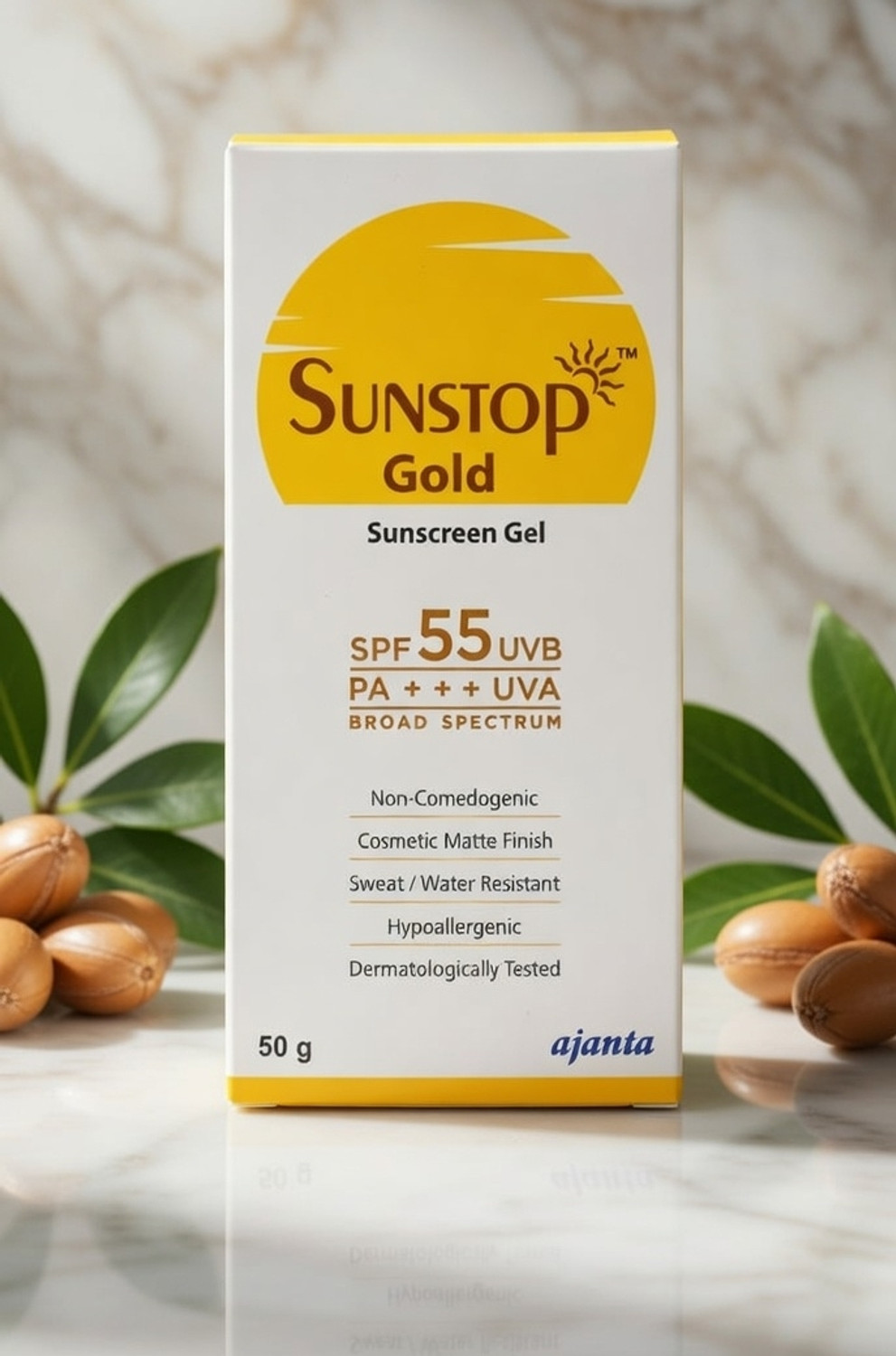 Image of SUNSTOP GOLD Sunscreen - SPF 55 PA +++ PA+++ SUNSTOP Sunscreen - SPF 55 PA+++ Gold Sunscreen Gel (50 g)