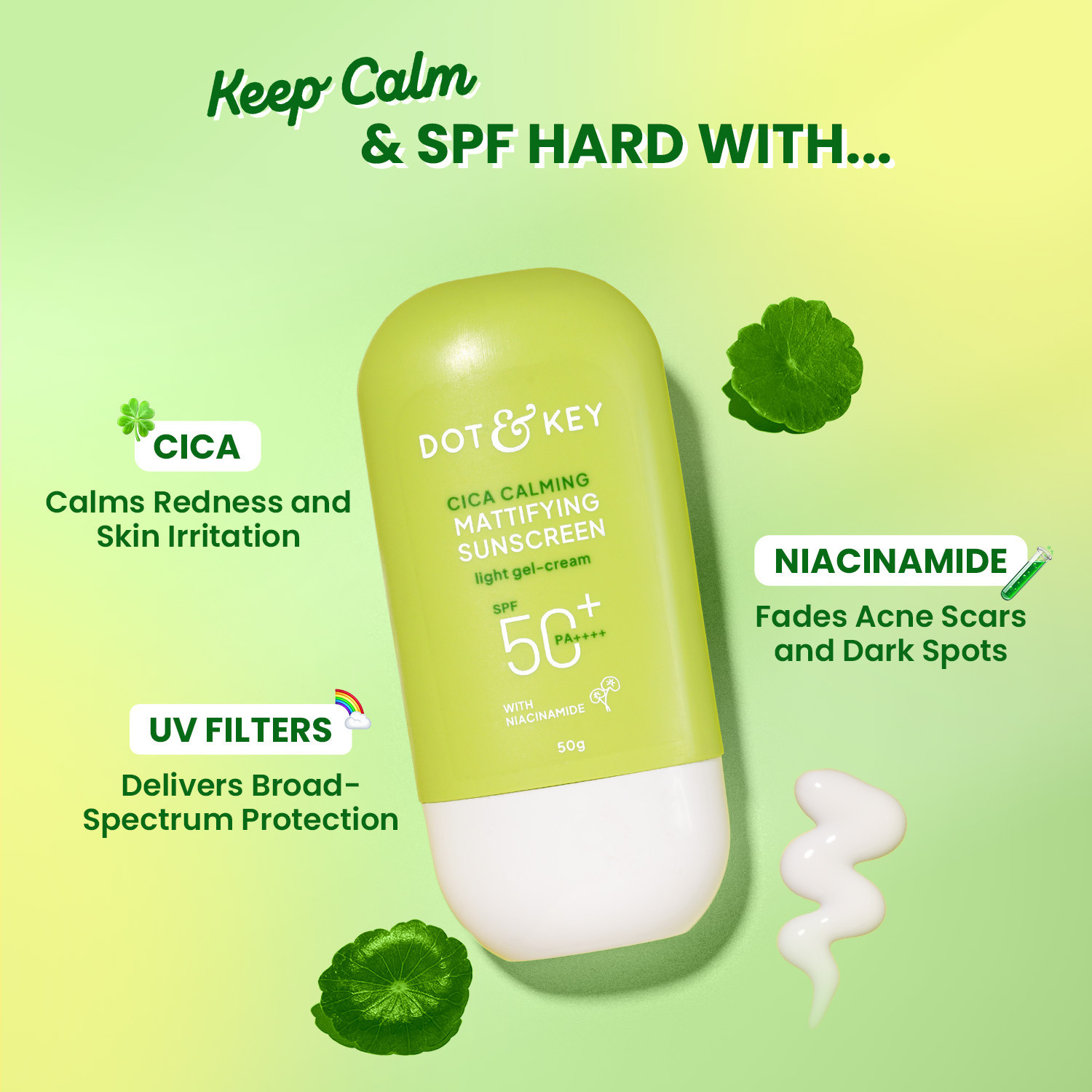 Image of Dot & Key Sunscreen - SPF 50 PA+++ Cica Calming Mattifying, In-Vivo Tested, Controls Excess Oil, Calms Redness