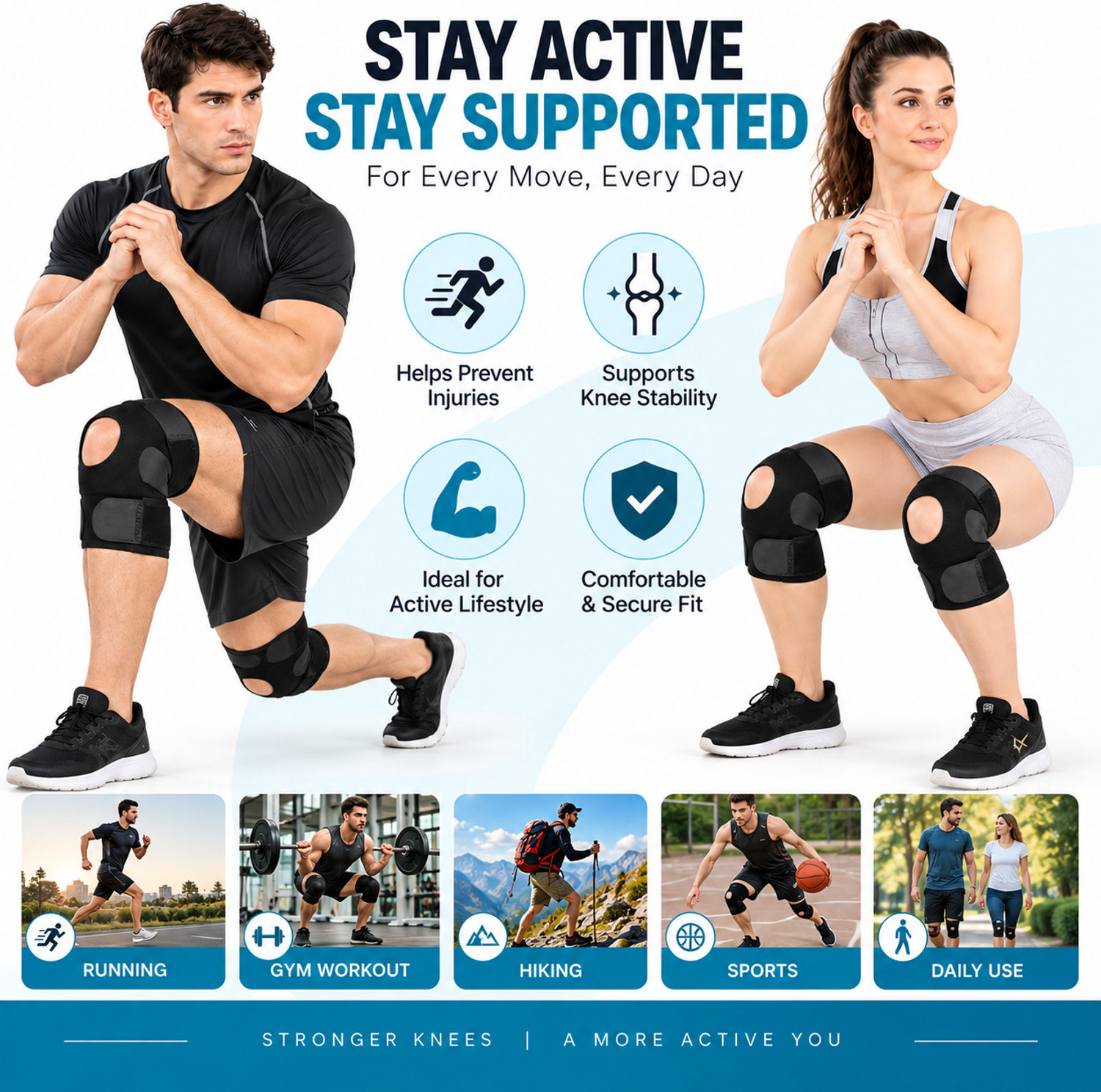 Image of Turne Adjustable Knee Support Brace with Open Patella Design Knee Support