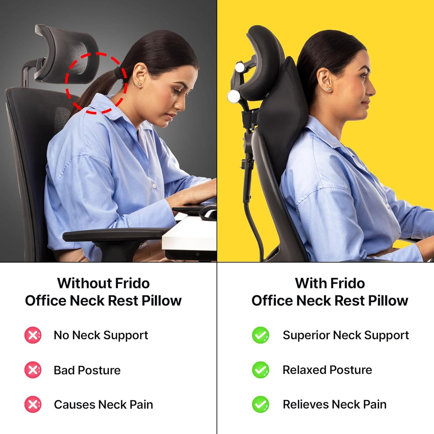 Image of Frido Black Memory Foam Car Pillow Cushion for Universal For Car