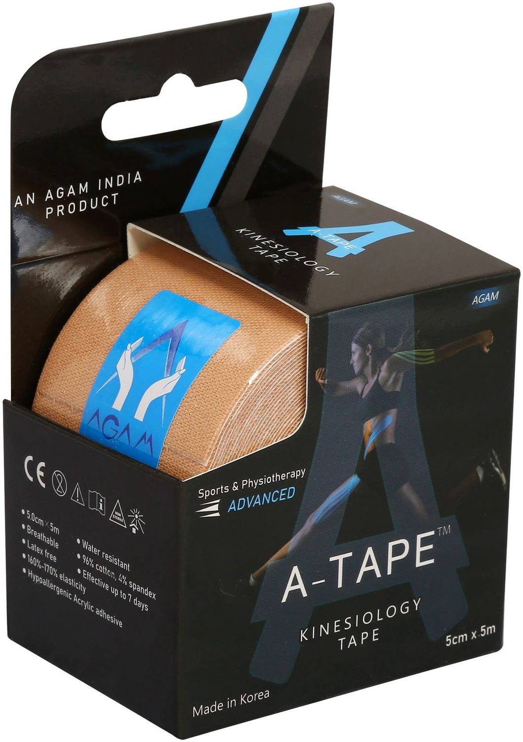 Agam A-Tape Waterproof Muscle Support Injury Recovering Korean Kinesiology Tape, 5 m X 5 Beige Kinesiology Tape