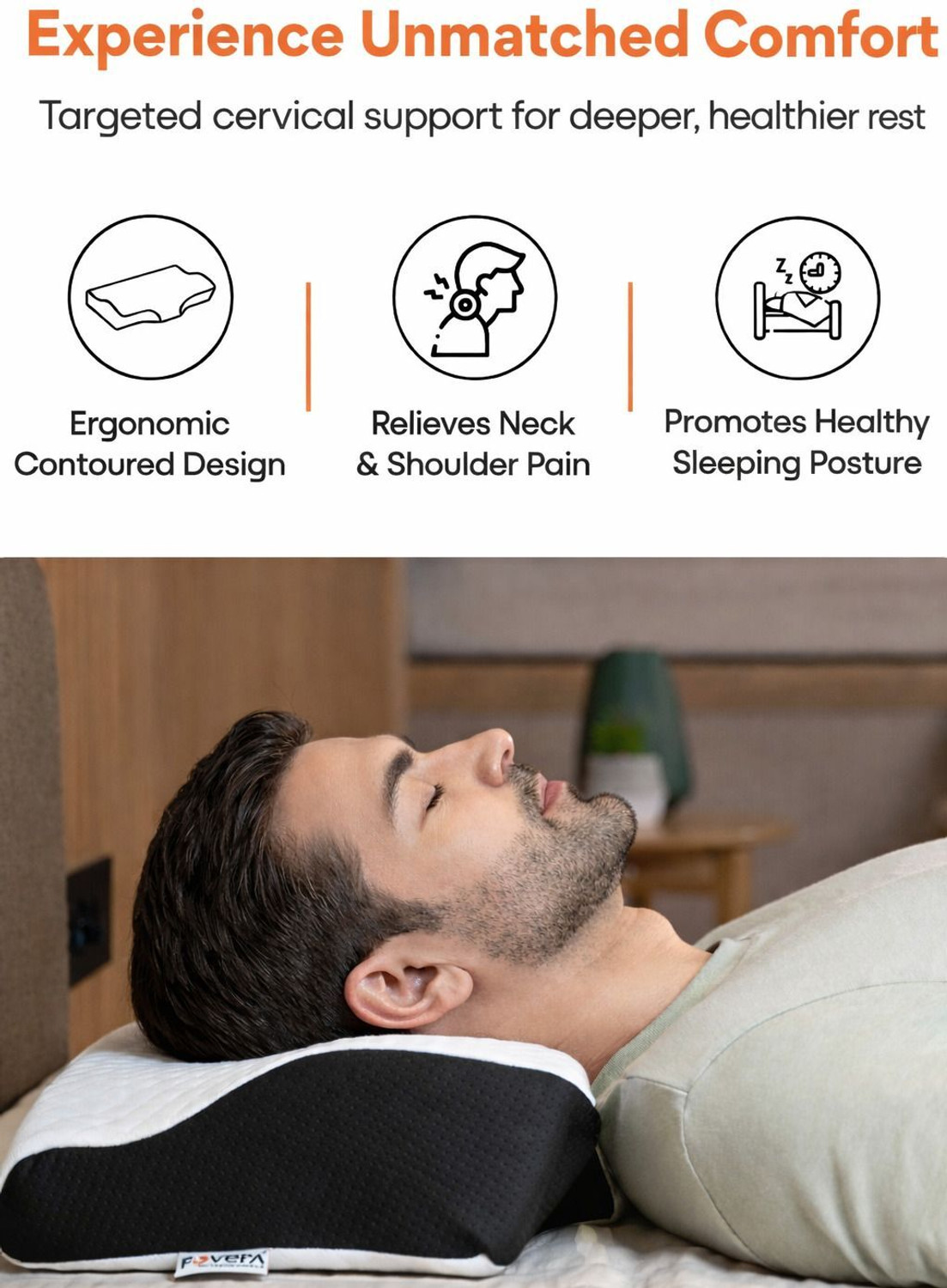 Image of FOVERA Cervical Pillow for Neck Pain | Orthopedic Memory Foam Contour Sleeping Pillow, Cervical Pillow