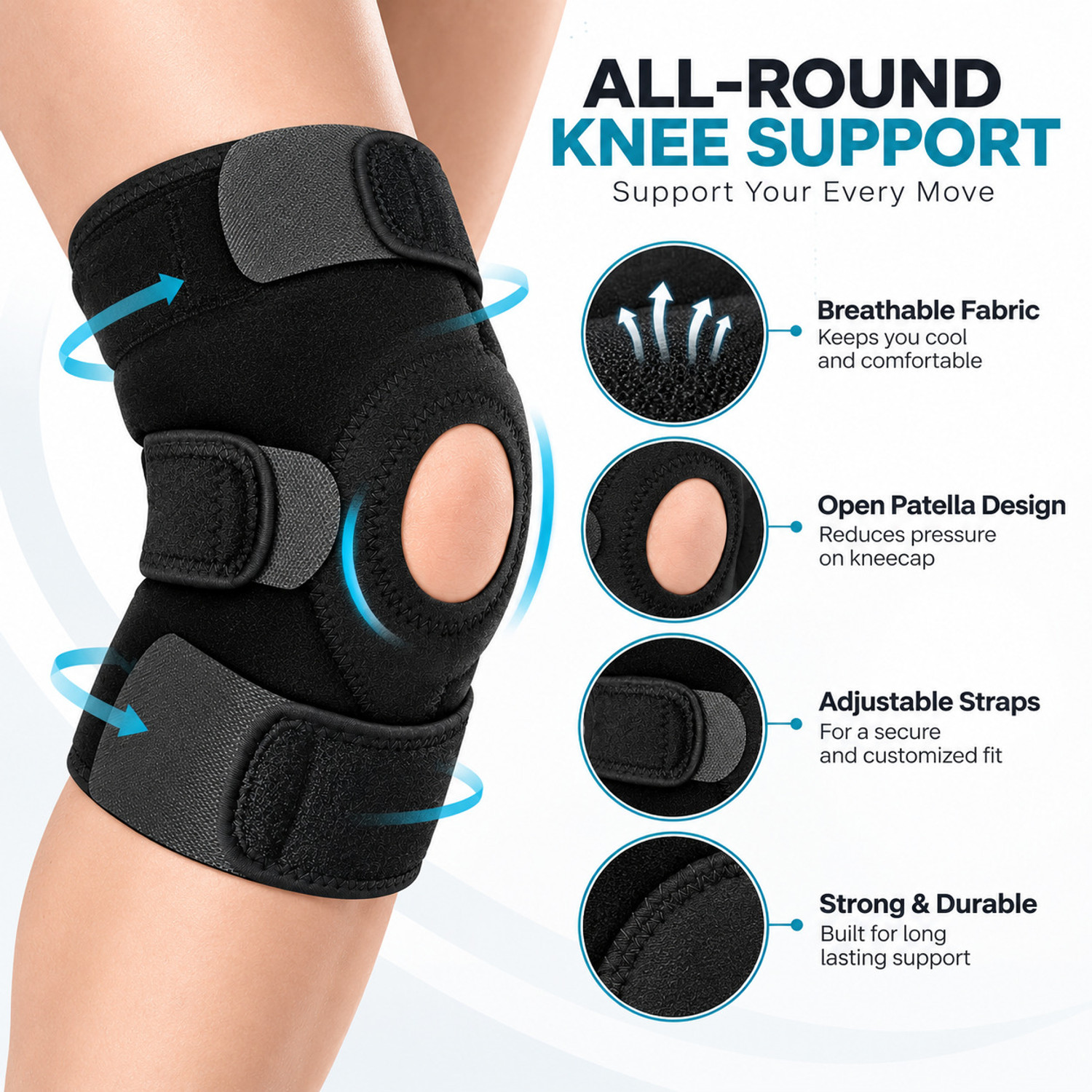 Image of Turne Adjustable Knee Support Brace with Open Patella Design Knee Support