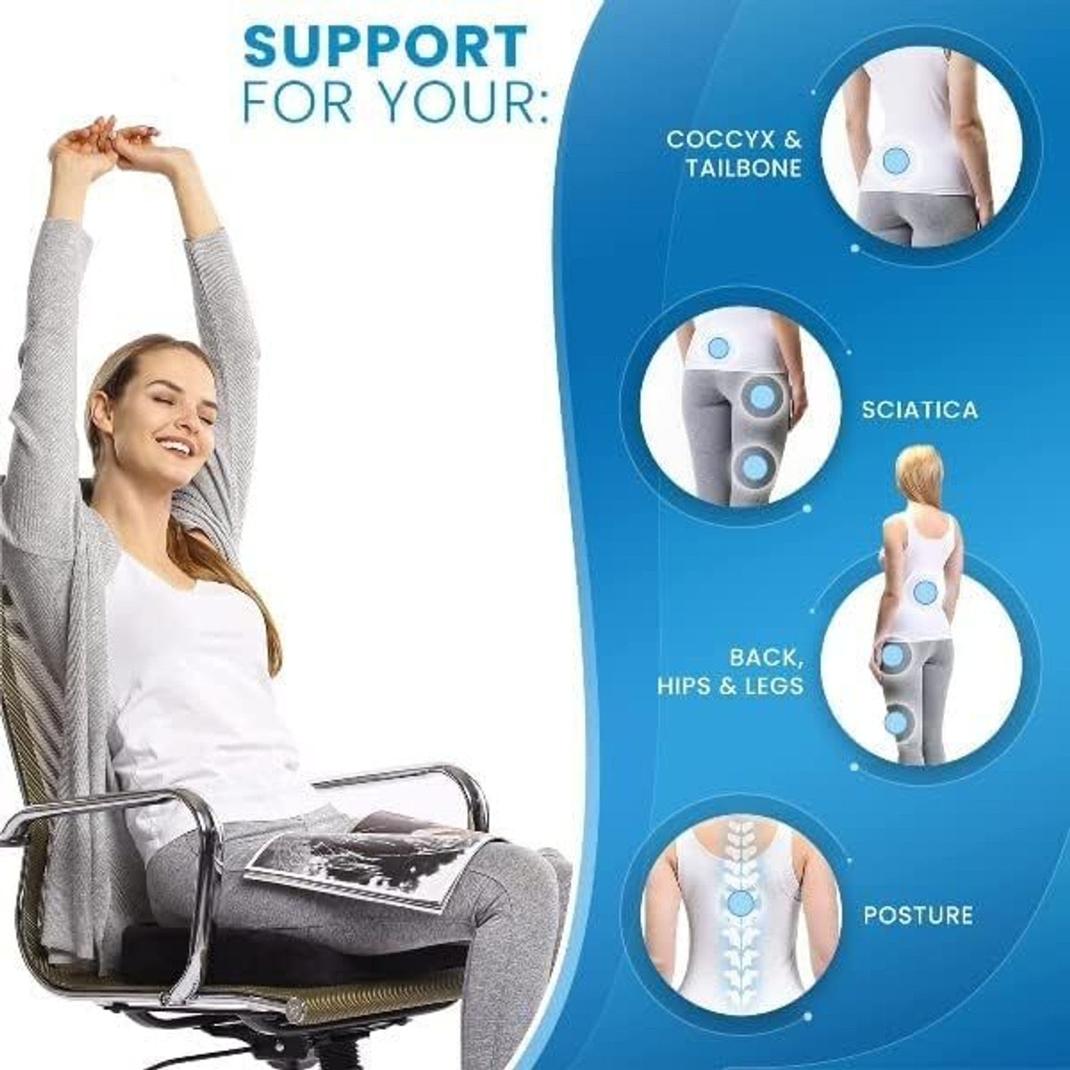 Image of Dr Touch Coccyx Cushion Tailbone Lower Back Support and Pain Relief For Office car seats Back / Lumbar Support