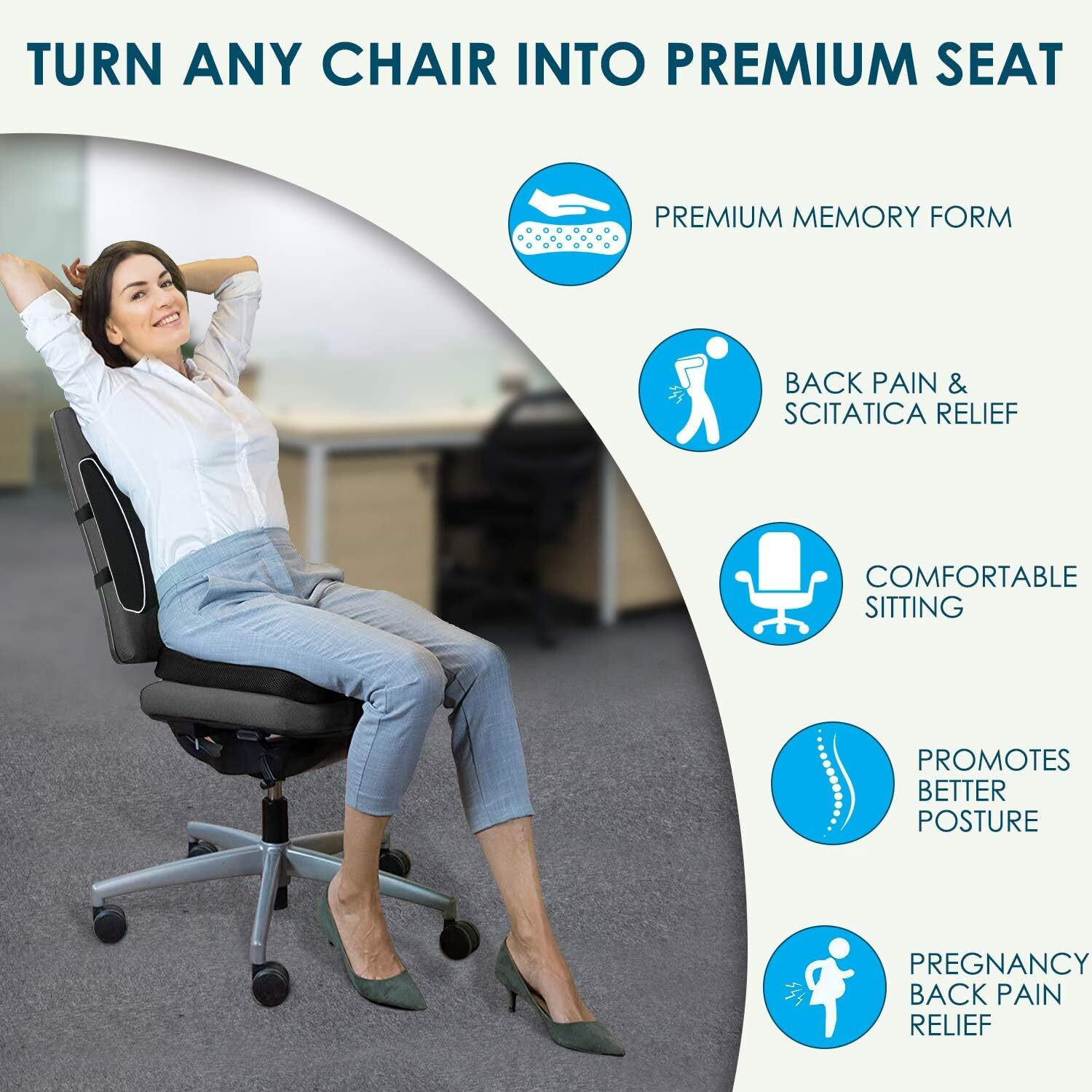 Image of Dr Touch Coccyx Seat Cushion with Lumbar Support PillowforChair BackRest Support&Tailbone Back / Lumbar Support