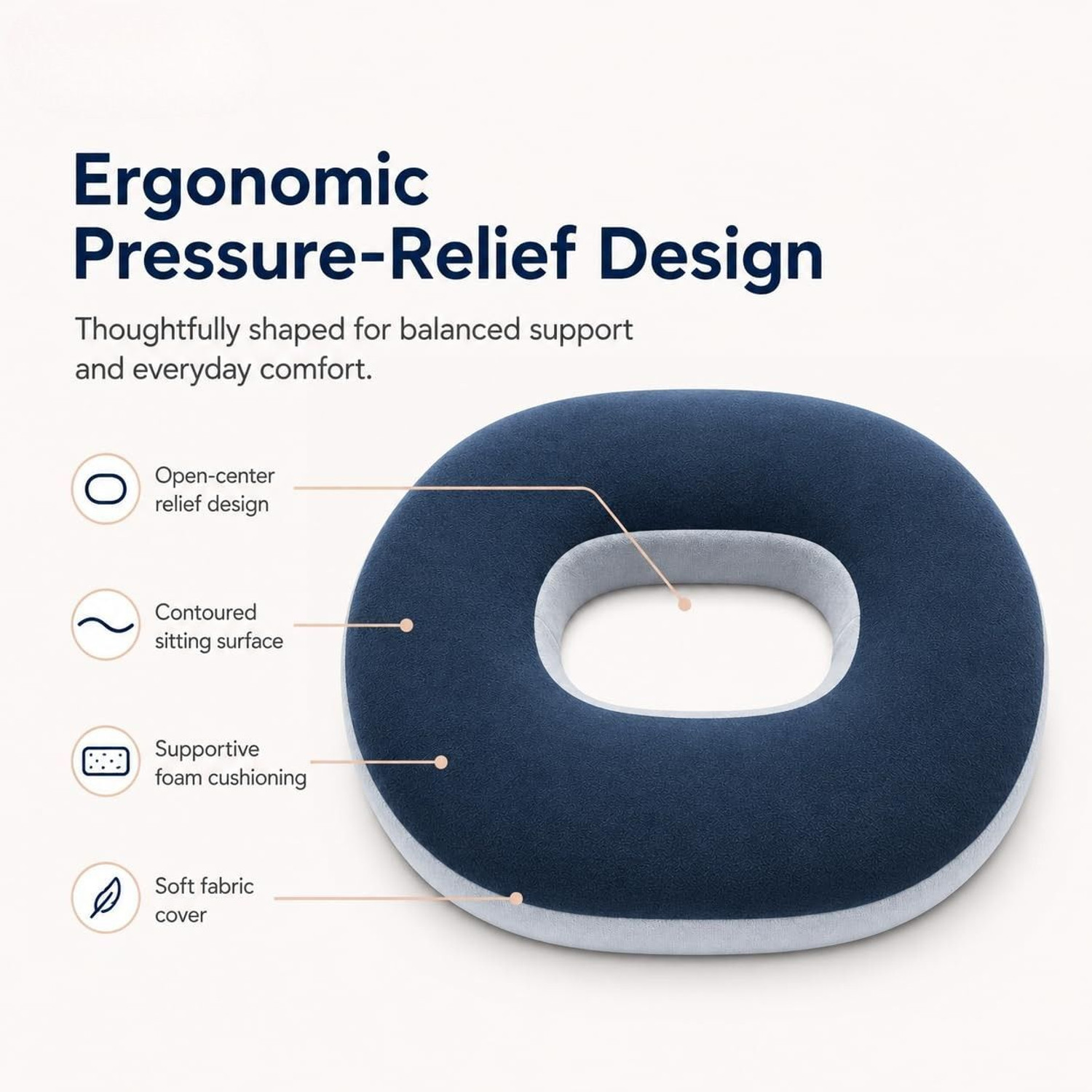 Image of Tender Care Donut Seat Ring Cushion For Piles Coccyx Tailbone Pain Haemorrhoid Sciatica Back Back / Lumbar Support (Blue)