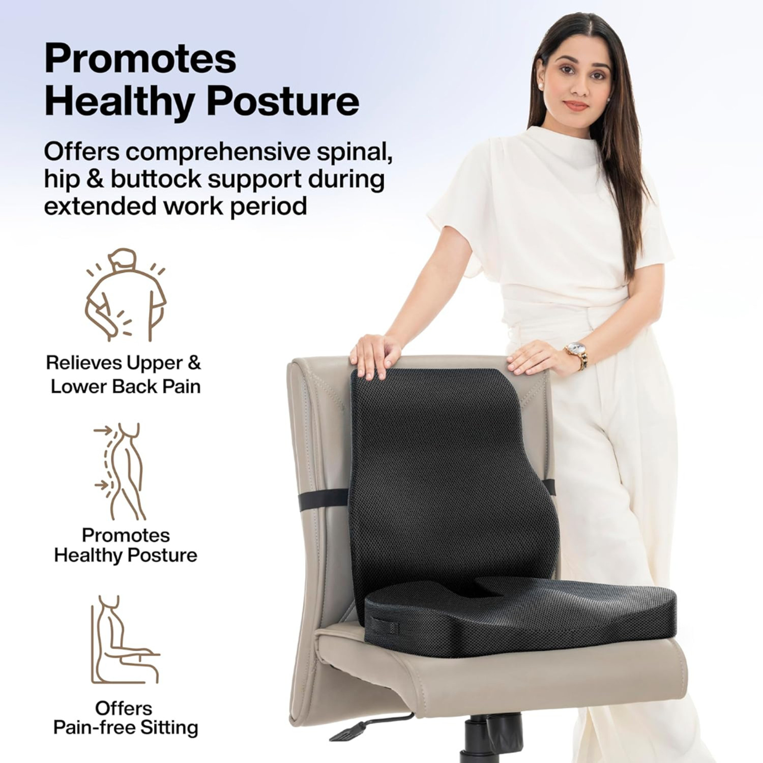Image of NWLY Coccyx Seat Cushion & Posture Corrector Backrest Cushion Combo Back Back / Lumbar Support