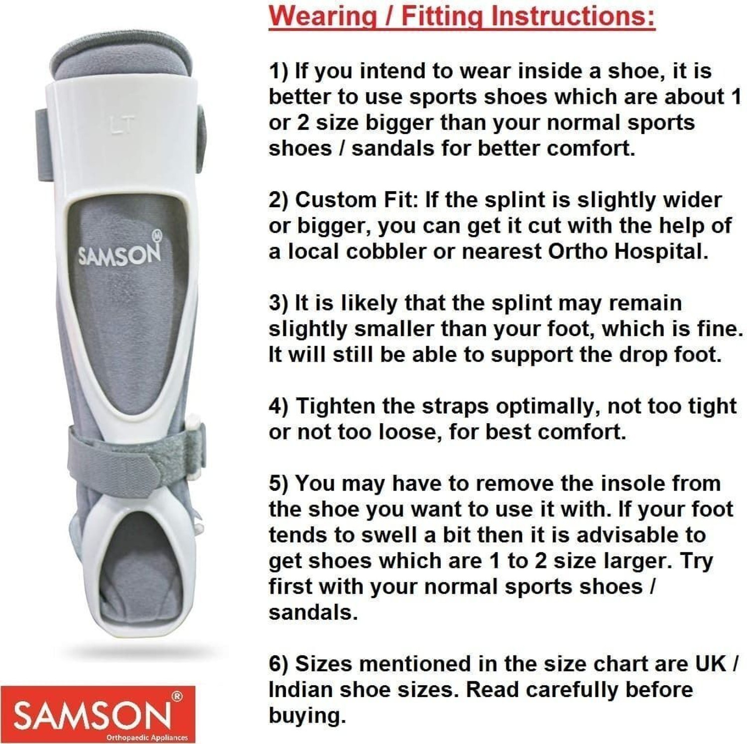 Image of SAMSON Custom fit foot Drop Splint (Left Leg - Large Size) Splints