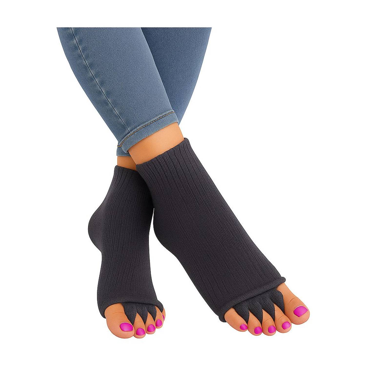 BERYX Cotton Foot Alignment Socks I Finger Toe Separator I Free Size for Men & Women Foot Support