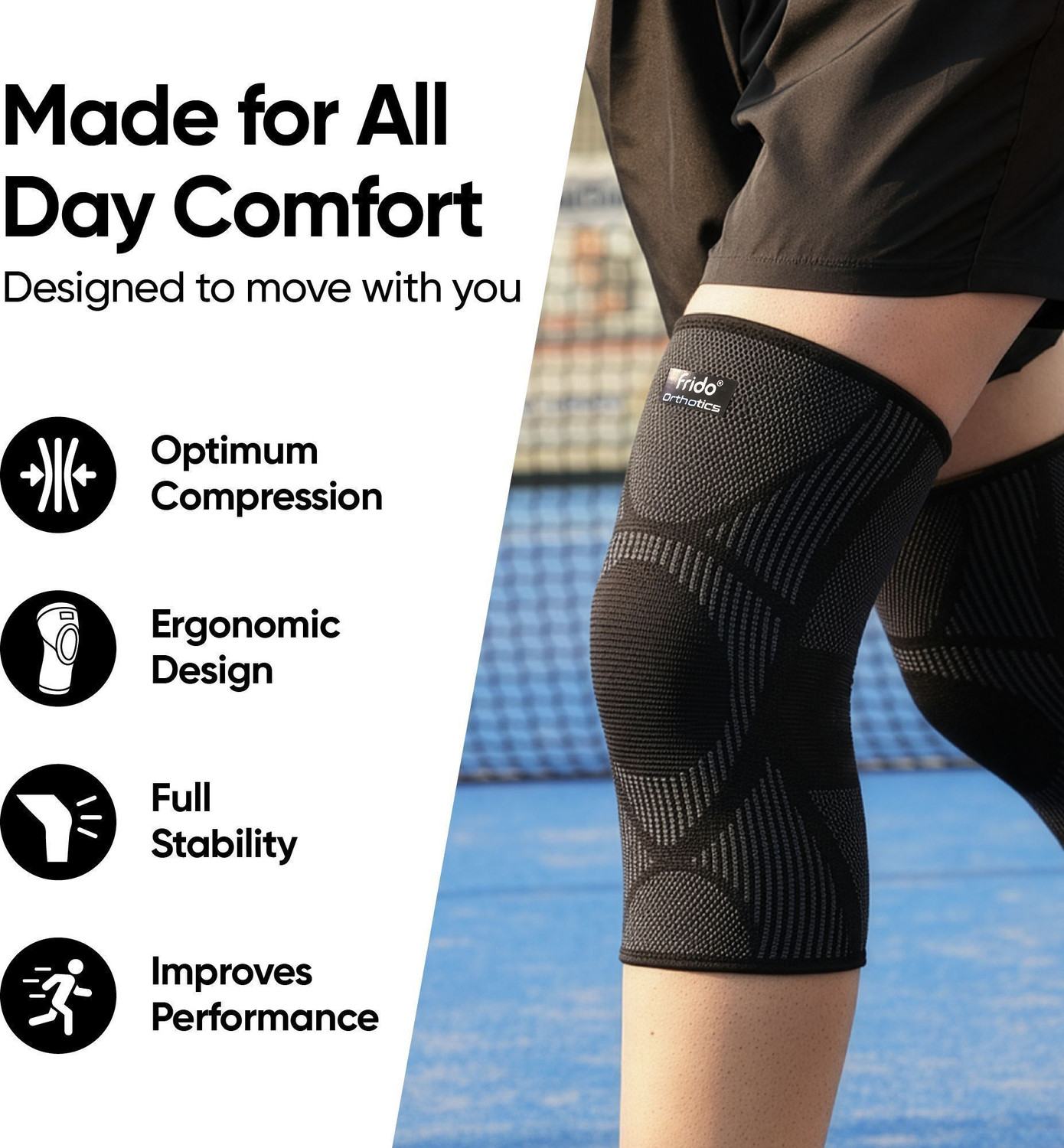 Image of Frido Active Knee Cap for Pain Relief, Joint Support & Injury Recovery, Core Black, XL Knee Support