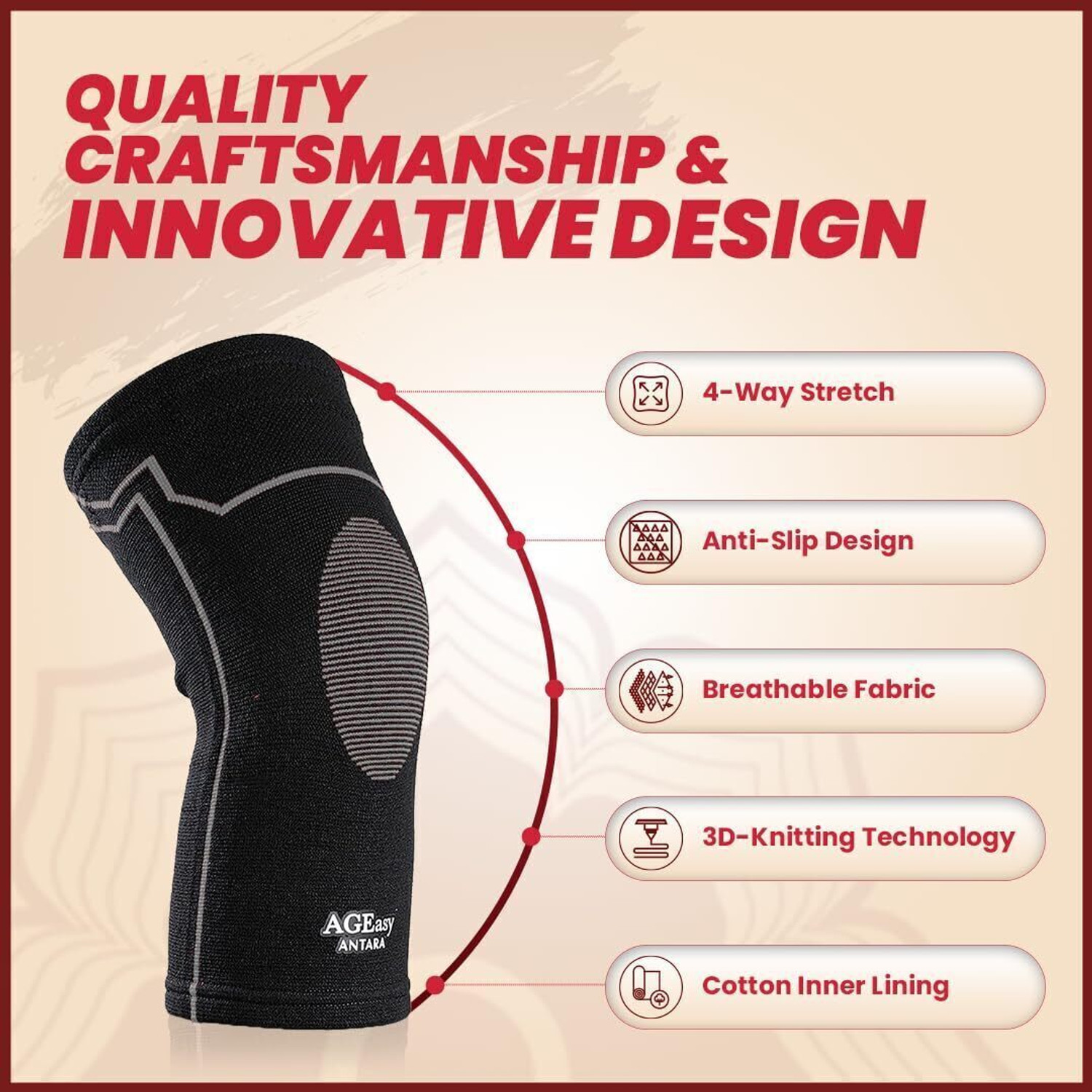 Image of AGEasy (Max Group) Comfort Knee Cap, Anti-Slip Cotton Lining, Knee Pain Support - XL Knee Support
