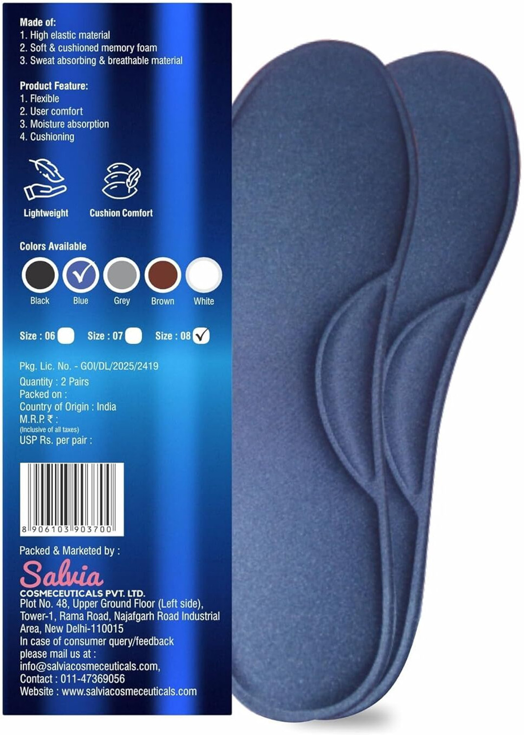 Image of Foot Vital Memory Foam Shoe Insoles Comfortable Insoles Supports Heel & Arch (Pack of 1) Insole