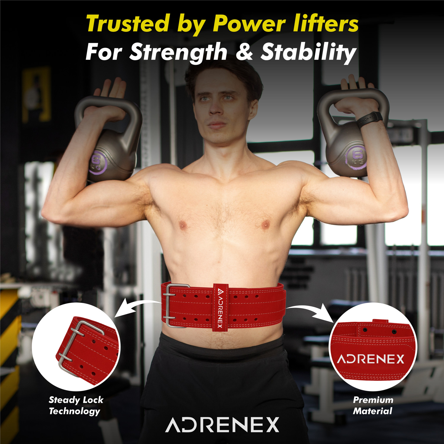 Image of Adrenex Pro Weight Lifting Belt Genuine Leather 4 inch Inch Durable Comfortable Lower Weight Lifting Belt