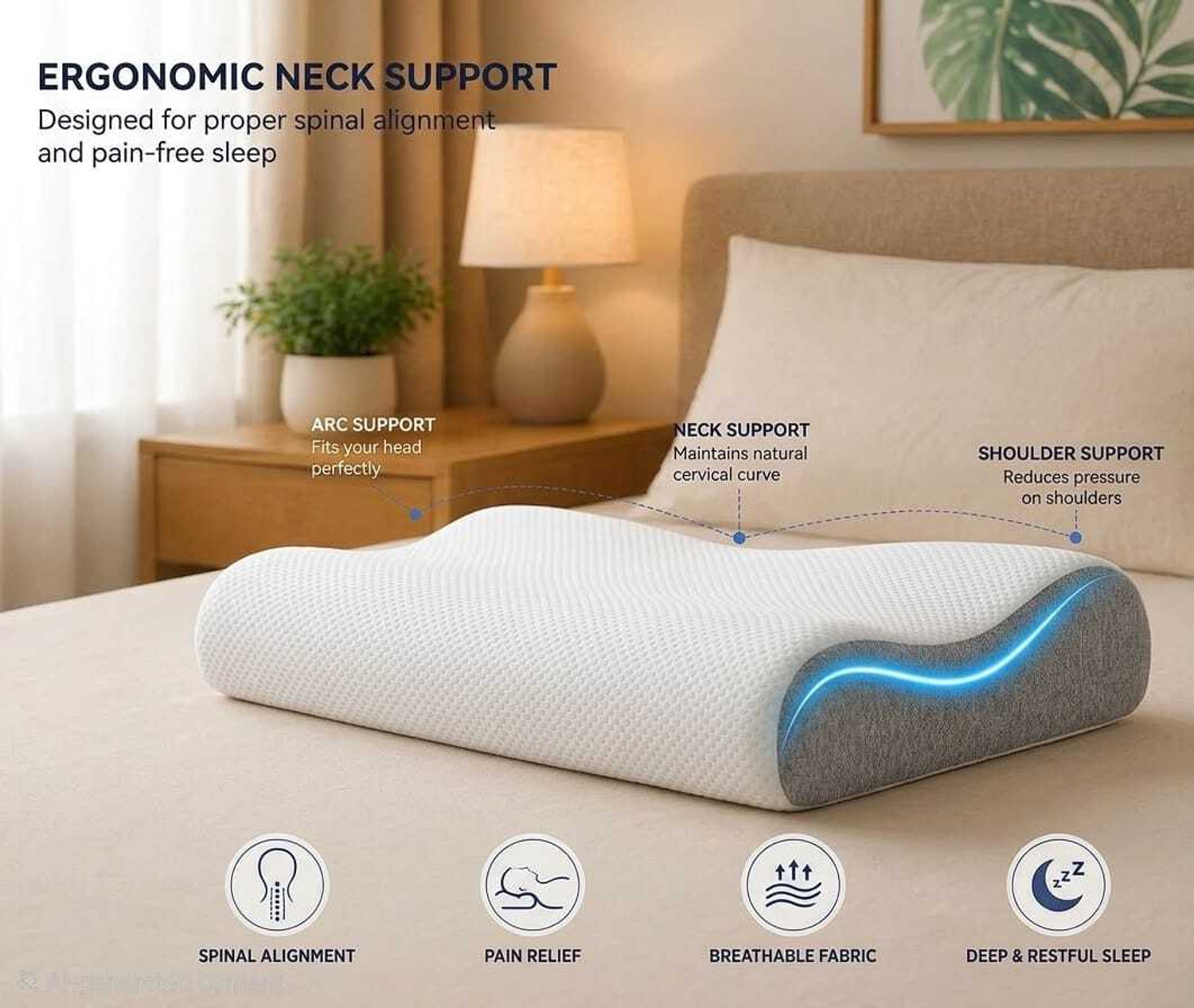 Image of Kartona Cervical Foam Pillow + Anti-Snoring + Stomached + Side Sleepers Cervical Pillow