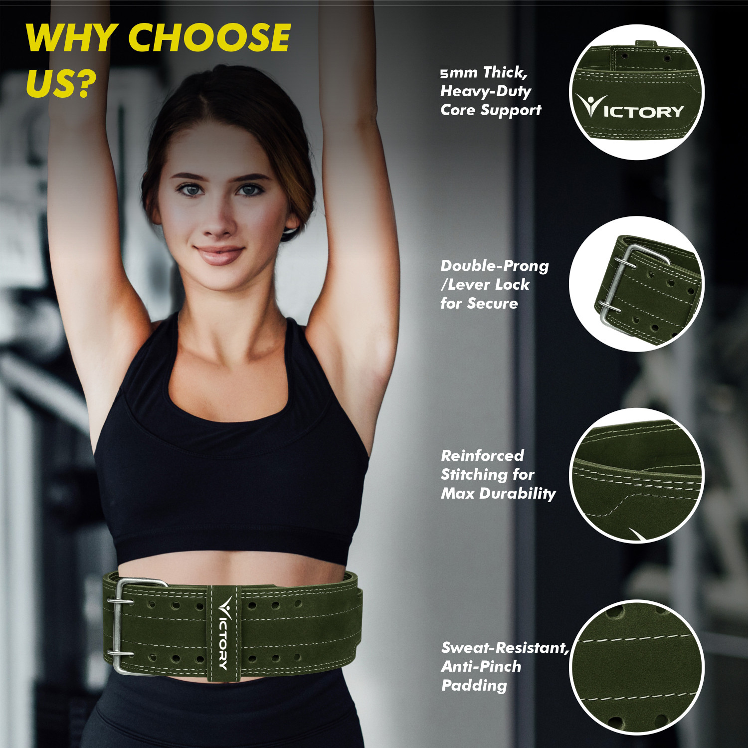 Image of VICTORY Genuine Leather Weight Lifting Belt Durable Comfortable Weight Lifting Belt