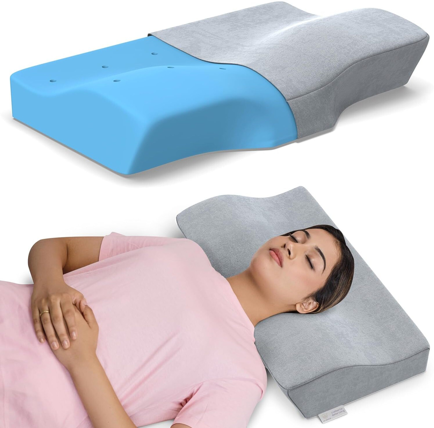 Image of MY ARMOR Cool Gel Memory Foam Cervical Pillow with Velvet Cover, 18.5 inch x 11 inch, Dual Height Cervical Pillow