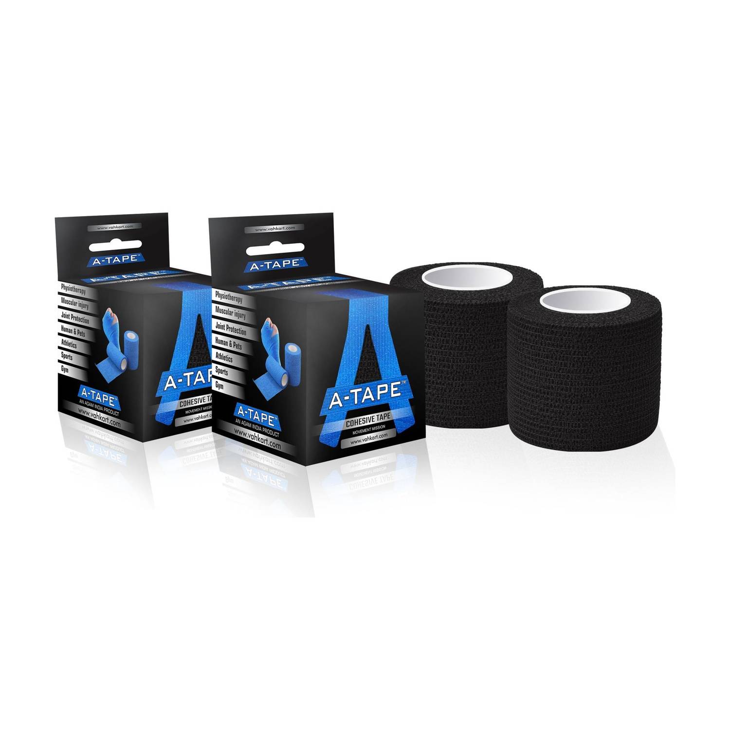 A-TAPE Cohesive Crepe Bandage Black (Reusable & Waterproof, 5 cm X 4.5 Mtr) Self Adhesive Crepe Bandage