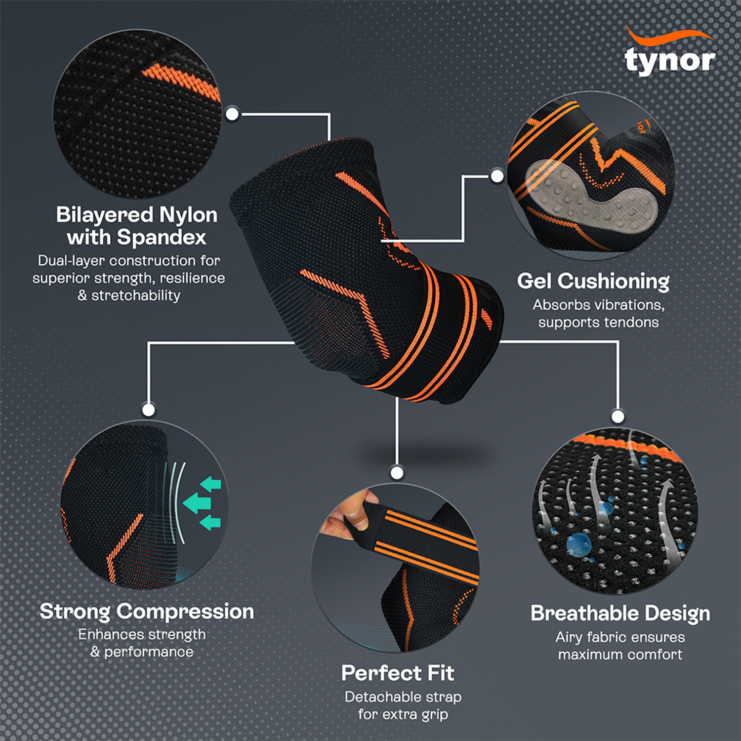 Image of TYNOR Elbow Support Air Pro, Black & Orange, XXL, 1 Unit Elbow Support