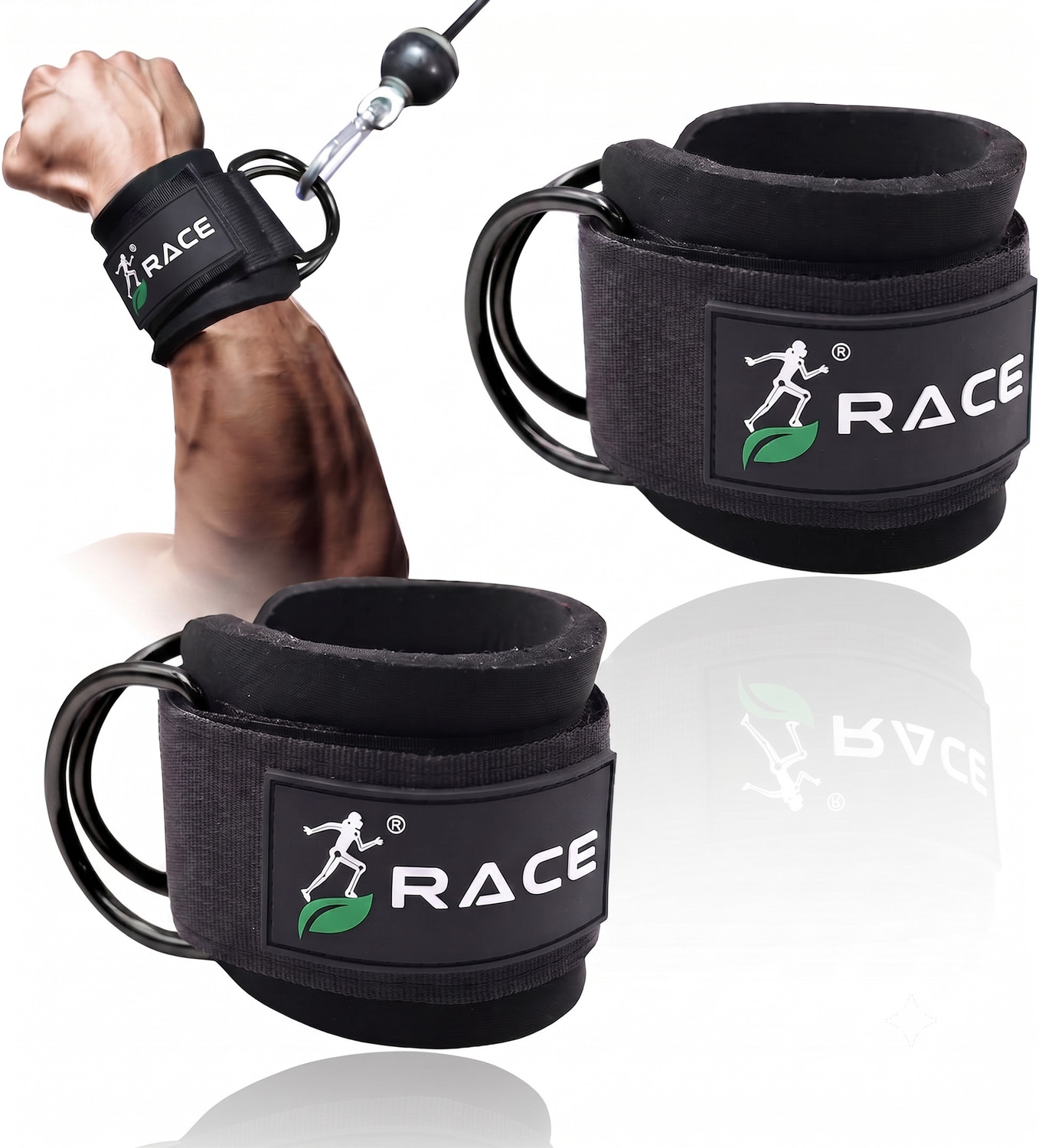 Image of RACE Wrist Cuff Weight Lifting Strap with Heavy D-Ring |Attachment for Lateral Raises Wrist Support (Black)