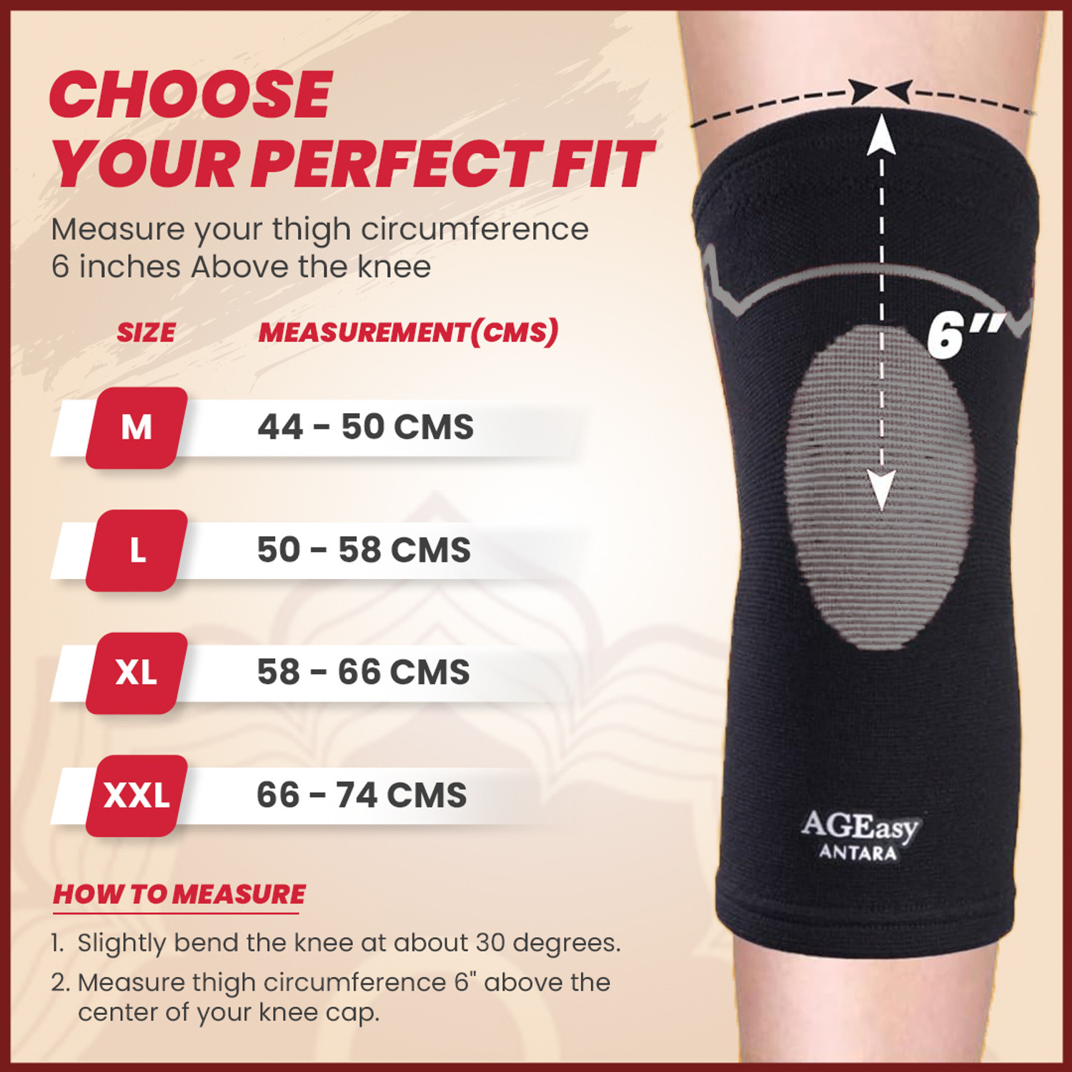 Image of AGEasy (Max Group) Comfort Knee Cap, Anti-Slip Cotton Lining, Knee Pain Support - XL Knee Support