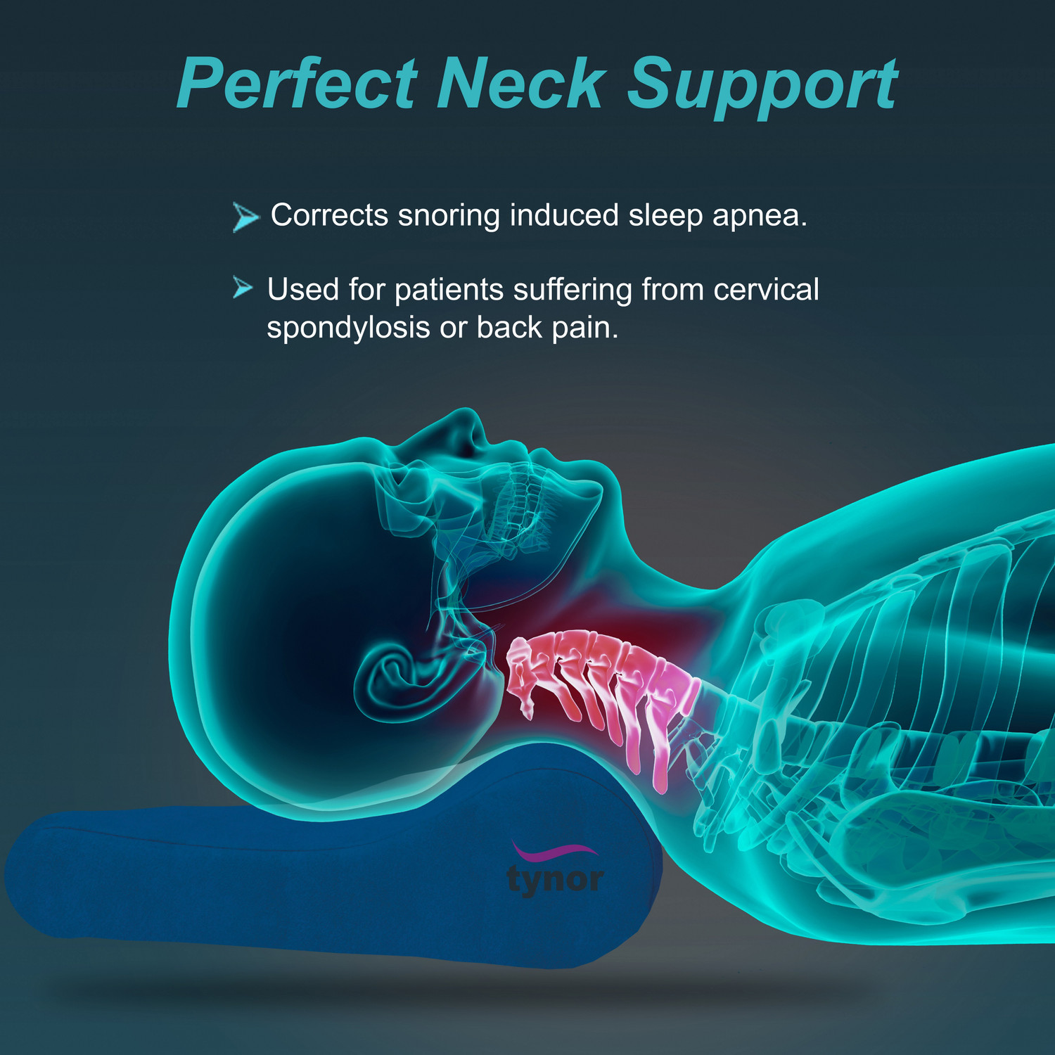Image of TYNOR Cervical Pillow Regular Memory Foam, Blue, Universal Size, 1 Unit Cervical Pillow