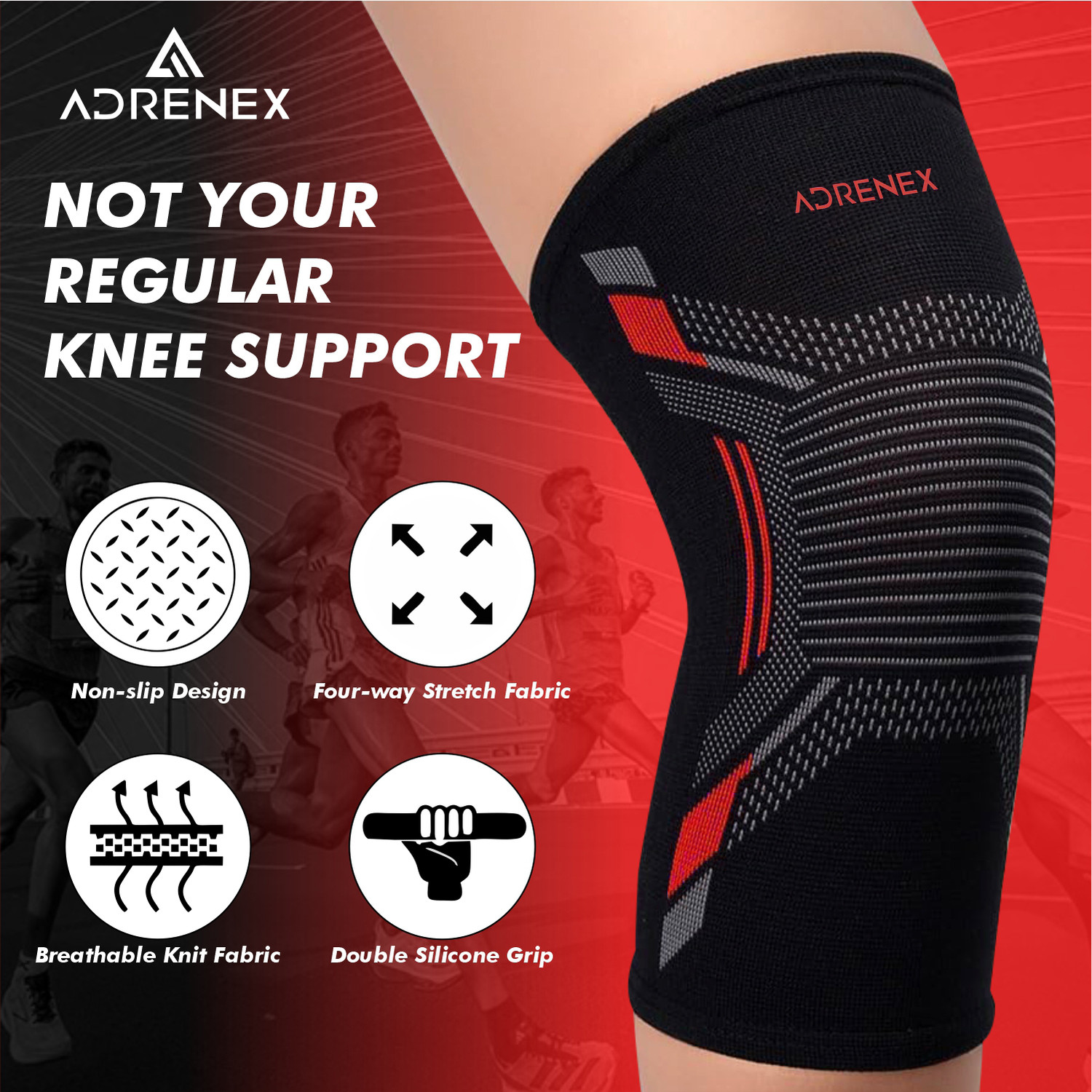 Image of Adrenex Knee Support For Exercise, Gym, Running, Yoga, Pain Relief Men & Women Knee Support