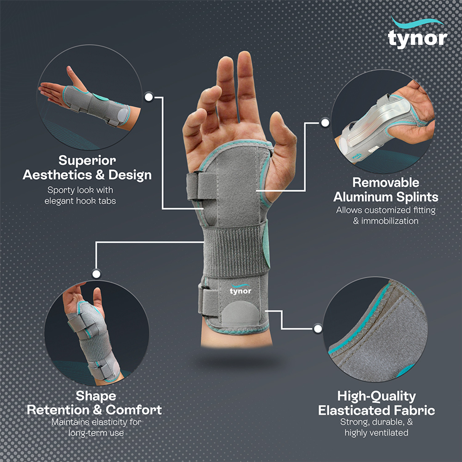 Image of TYNOR Wrist Splint Ambidextros, Grey, Large, 1 Unit Wrist Support